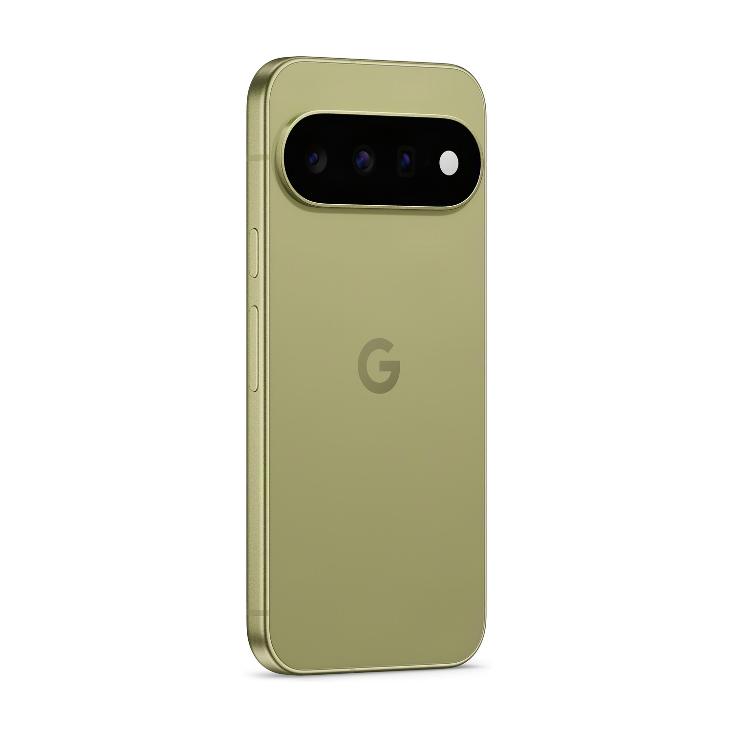 Uno smartphone Google Pixel verde oliva con fotocamere sul retro.