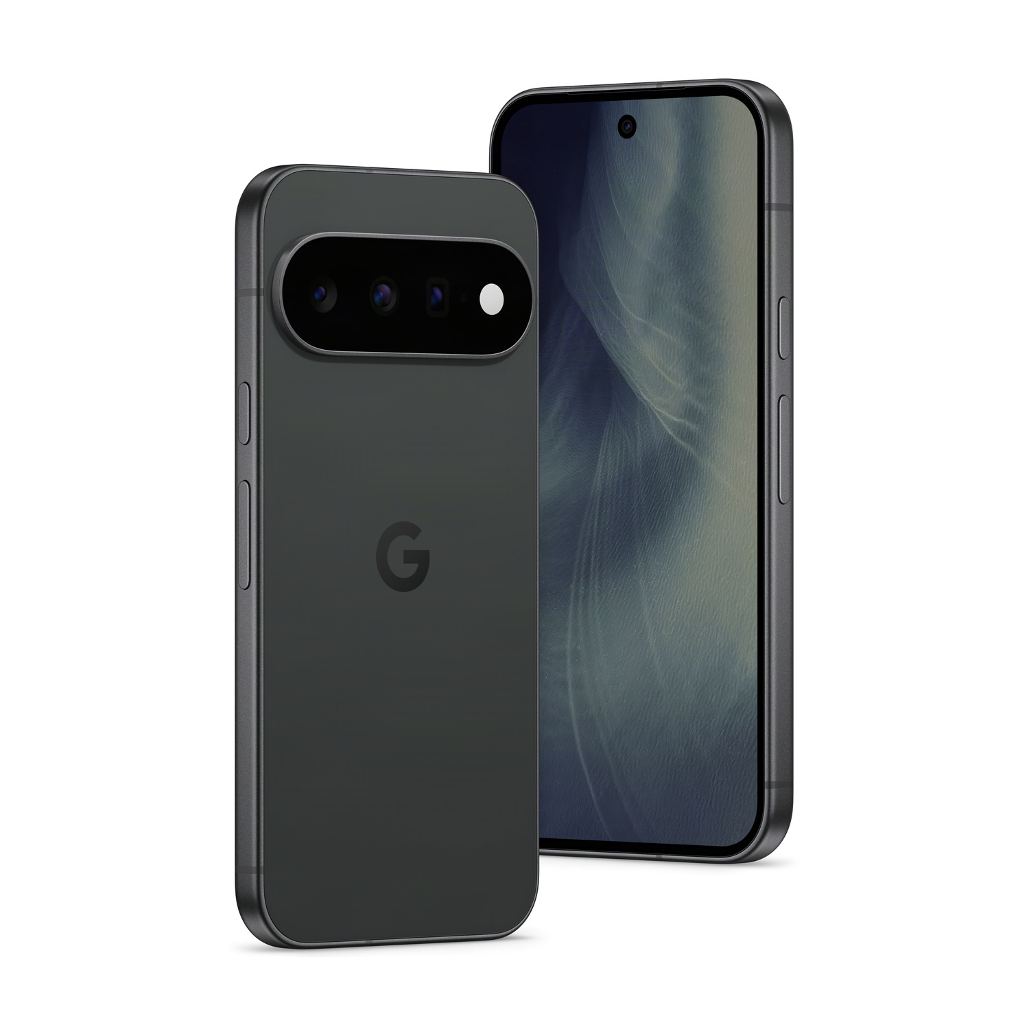 Due smartphone scuri uno accanto all'altro, uno mostra il gruppo fotocamere, l'altro lo schermo.
