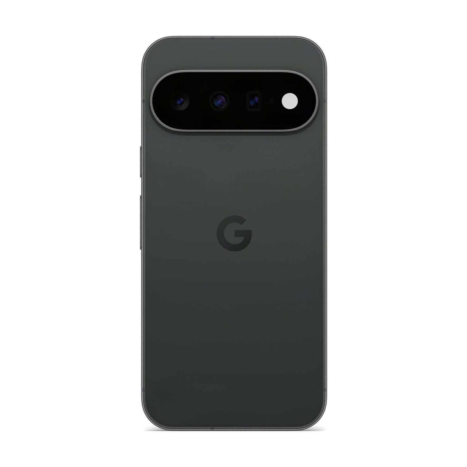 Retro di un telefono Google Pixel scuro con tre fotocamere e un flash.