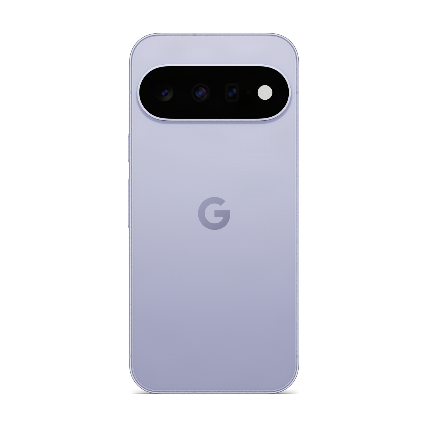 Un telefono Google Pixel viola chiaro con barra fotocamera nera e logo G.