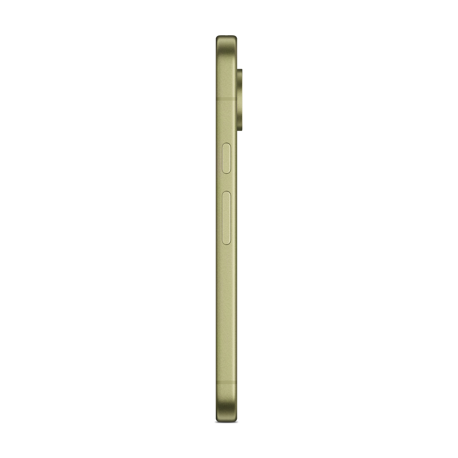 Smartphone color oro visto di profilo su sfondo bianco.
