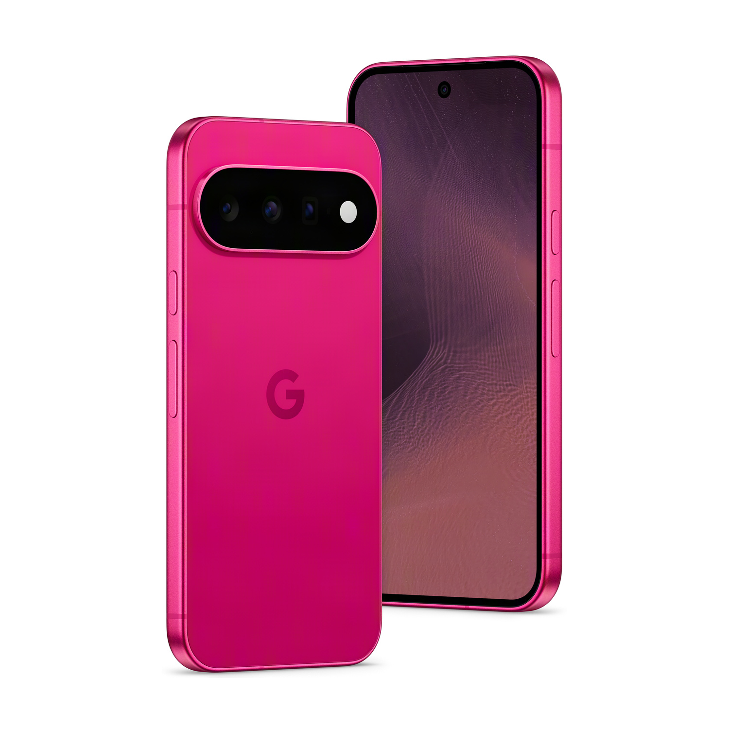 Uno smartphone rosa con logo Google e fotocamera sul retro.