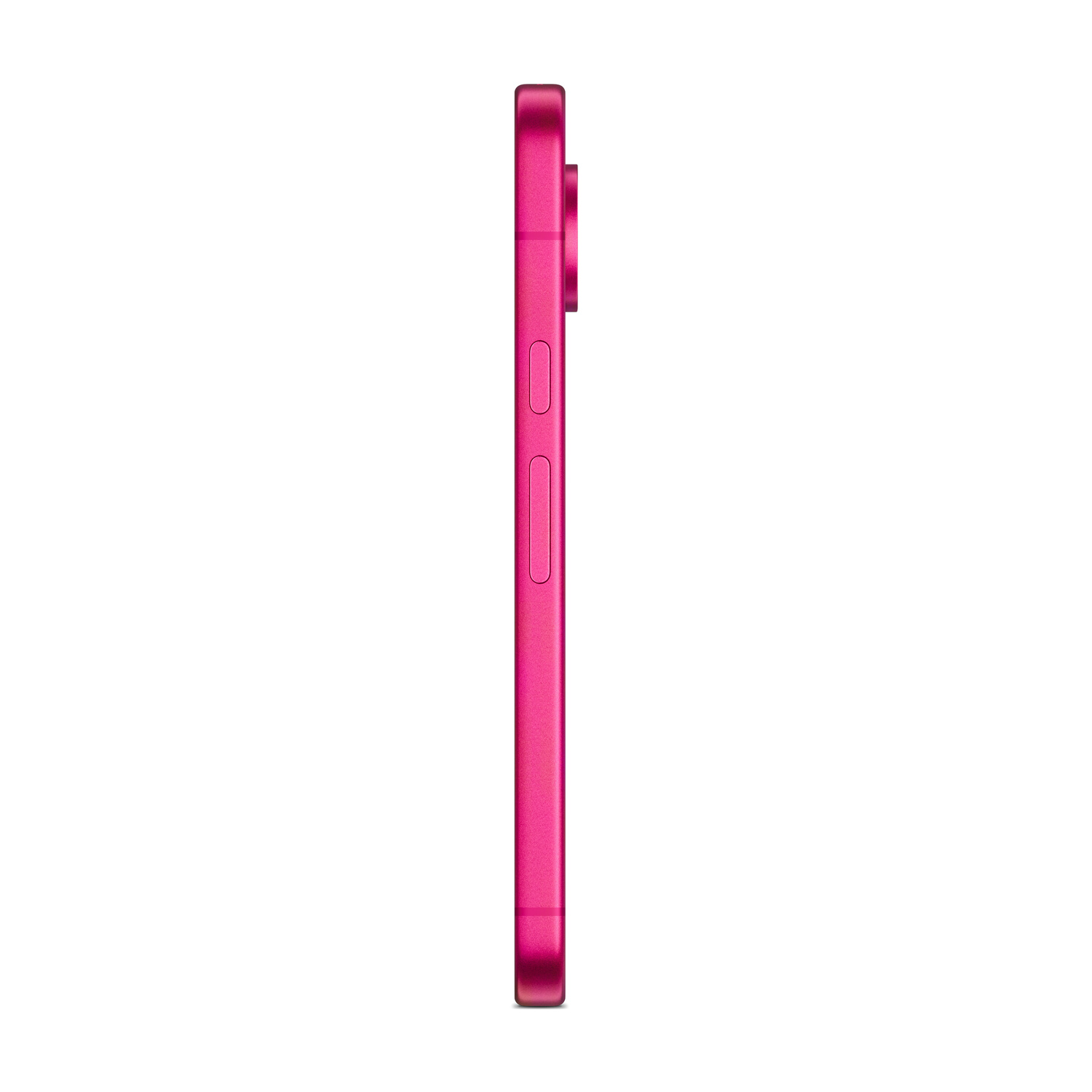 Uno smartphone rosa visto di profilo su sfondo bianco.