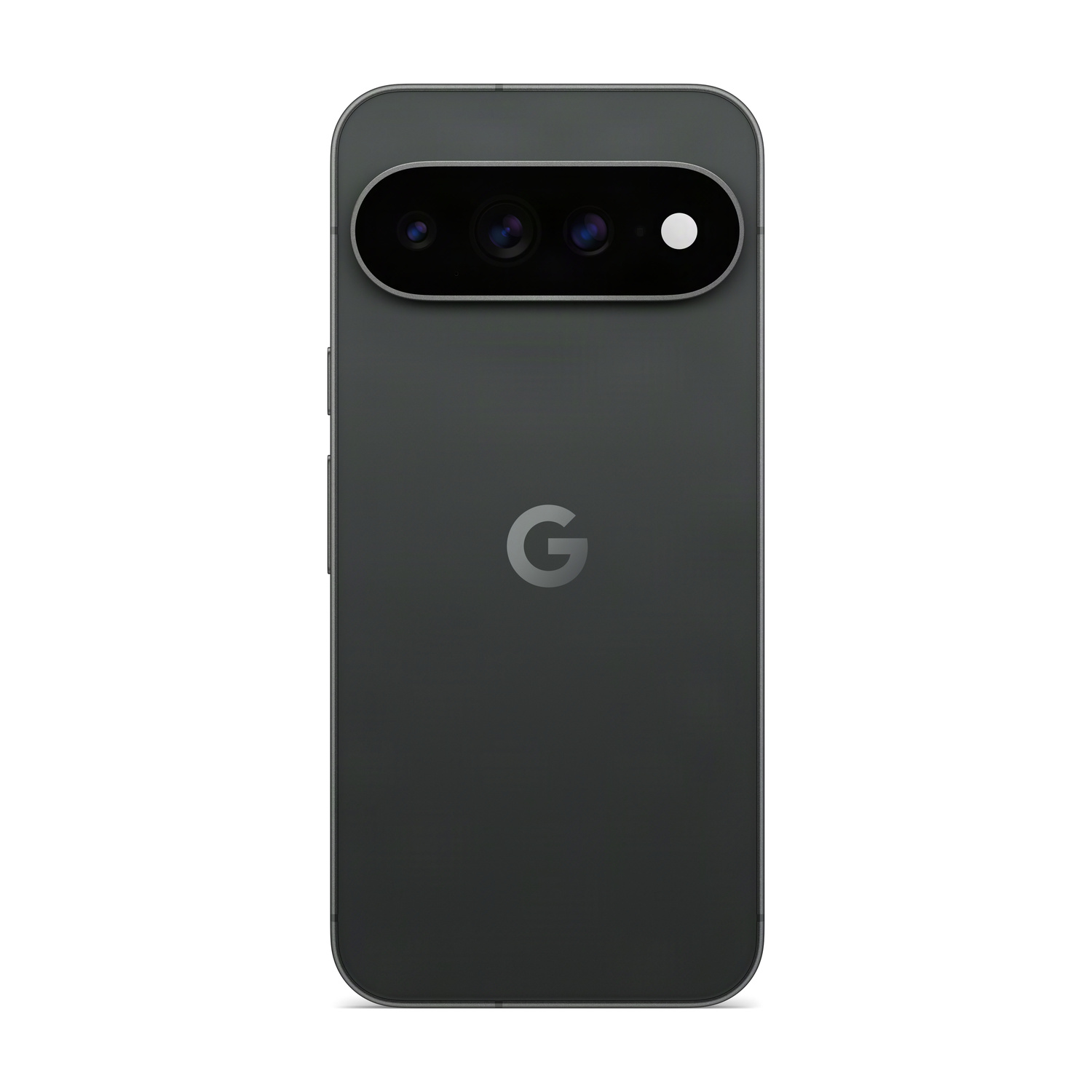 Smartphone grigio scuro con logo Google e barra fotocamera sul retro.