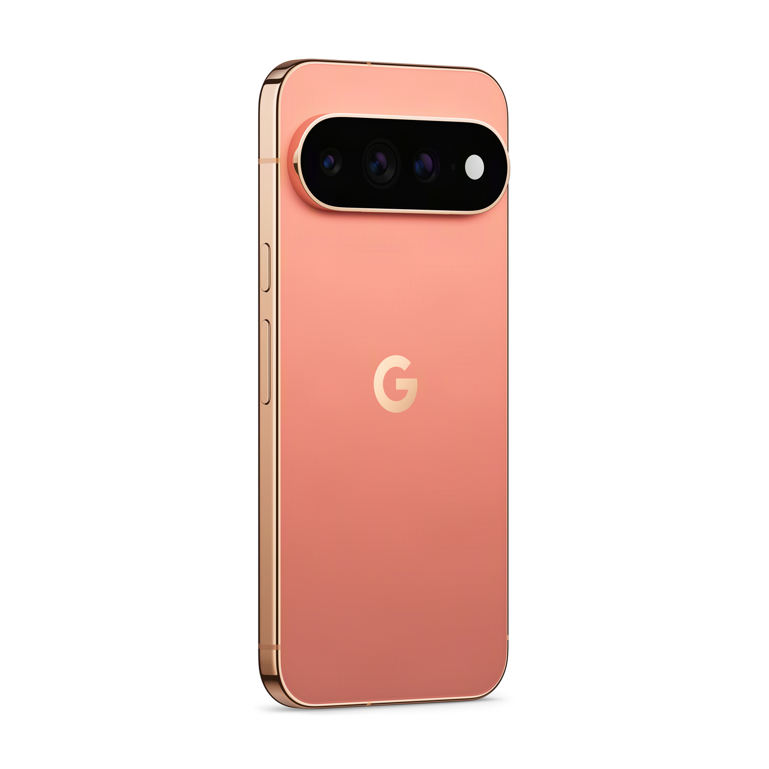 Retro di uno smartphone Google Pixel color corallo con modulo fotocamera e logo G.