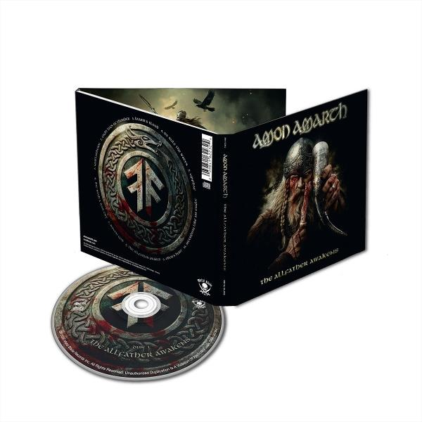 CD-Cover und CD der Band Amon Amarth mit Wikinger-Motiv und Bandlogo.