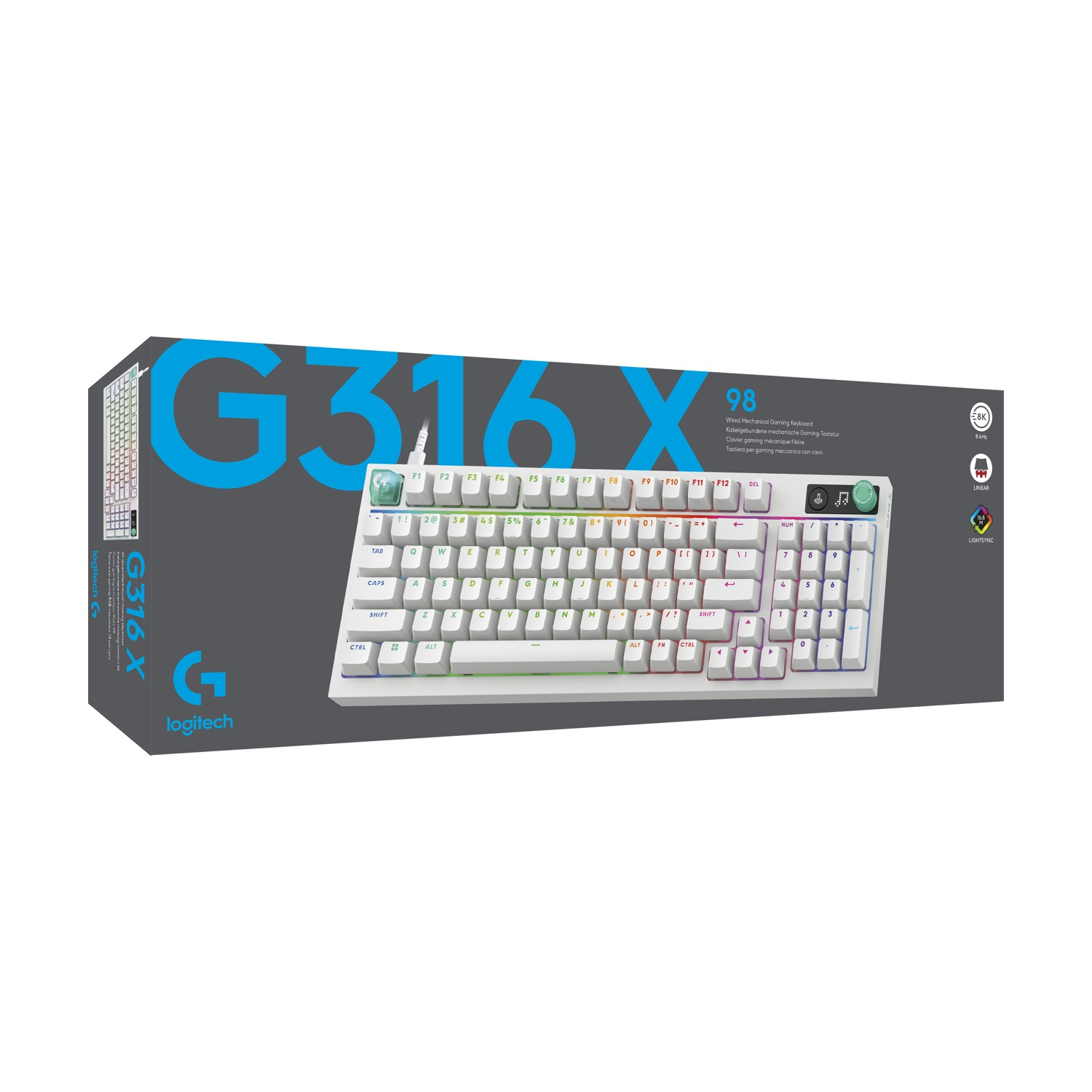Tastiera gaming meccanica cablata Logitech G316 X con illuminazione RGB.