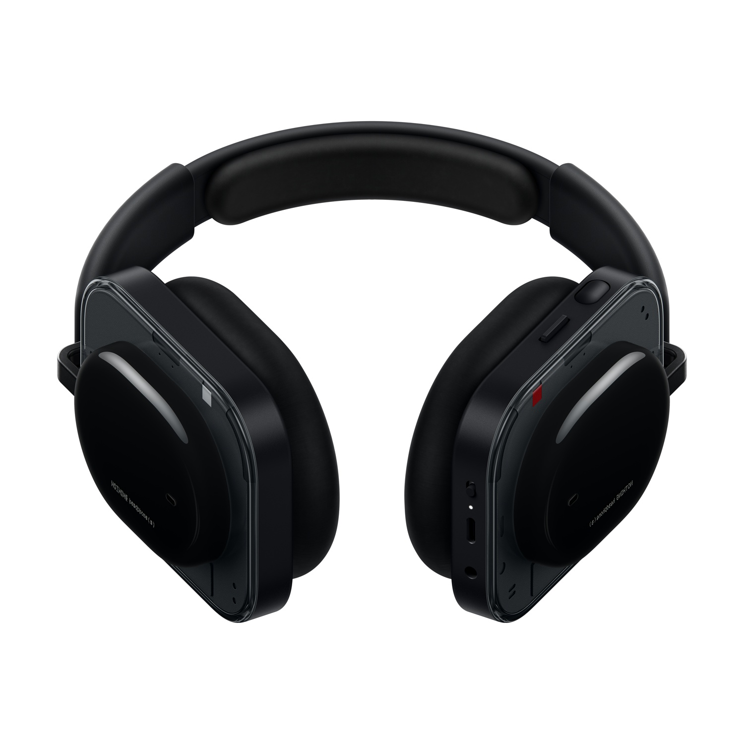 Cuffie wireless nere con archetto imbottito e padiglioni rotondi.