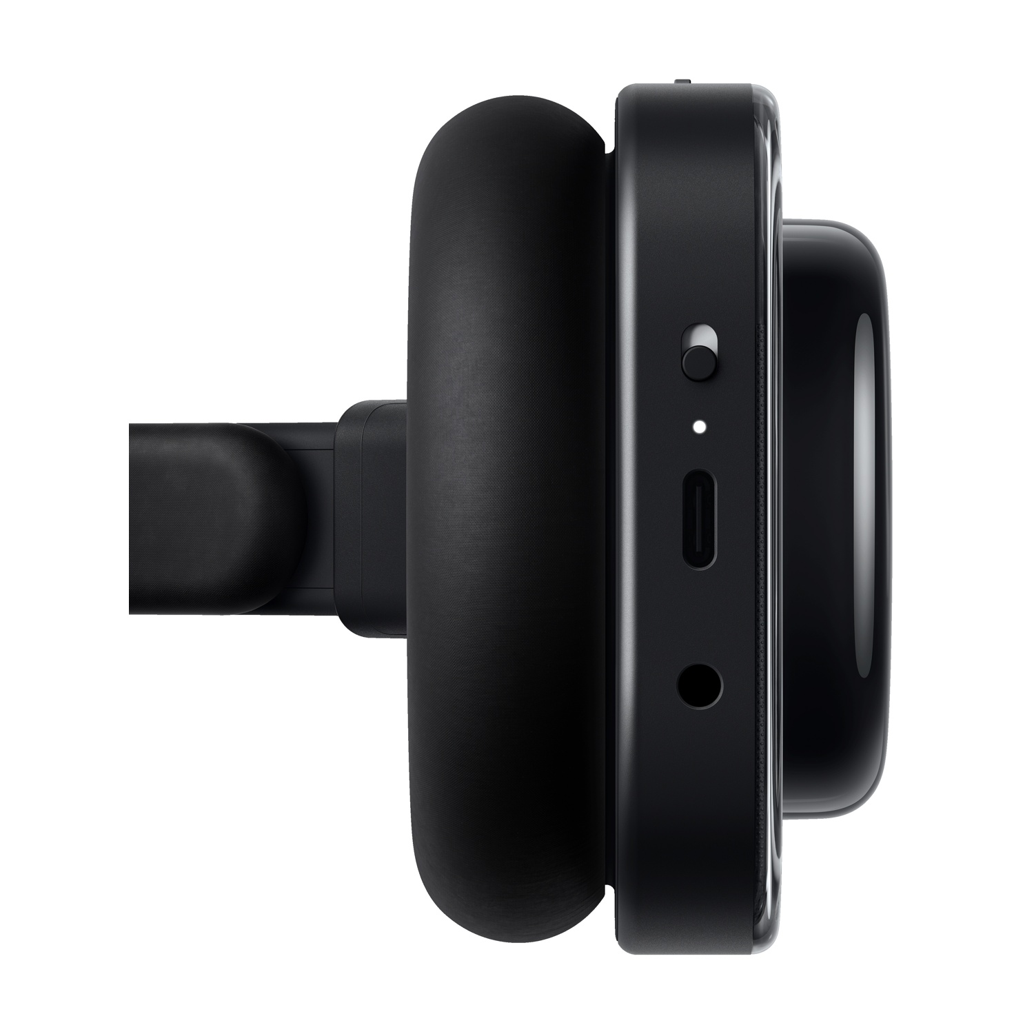 Cuffie nere con porta USB-C e interruttore di accensione.