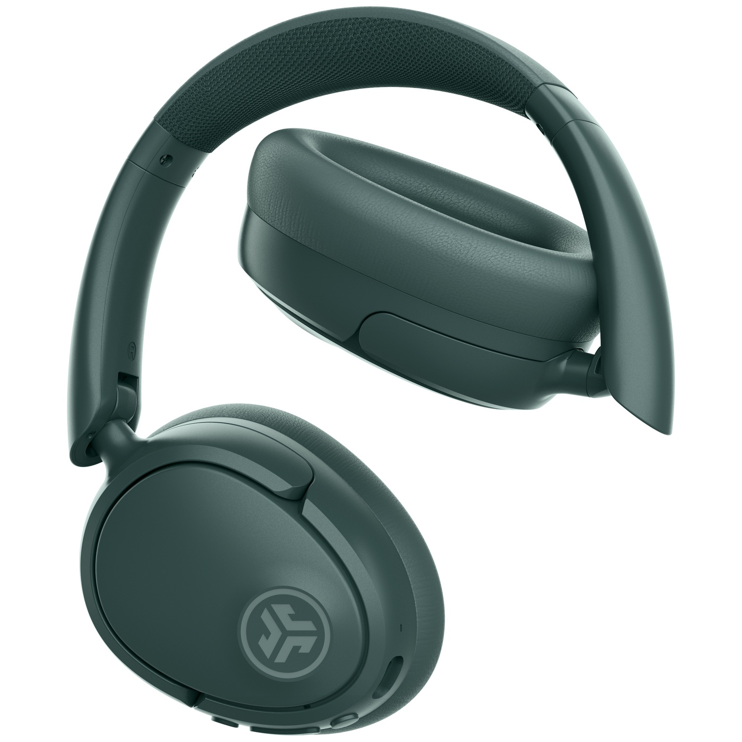 Donkergroene over-ear koptelefoon met gewatteerde hoofdband en oorkappen. Logo op linker oorschelp.