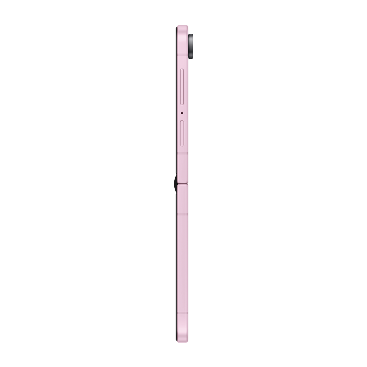 Yan profilden görünen pembe katlanabilir akıllı telefon, üstte kameralar.