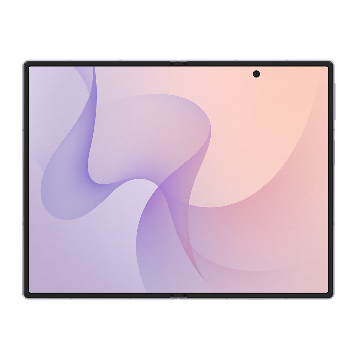 Ekranında mor ve şeftali dalga deseni gösteren bir tablet.