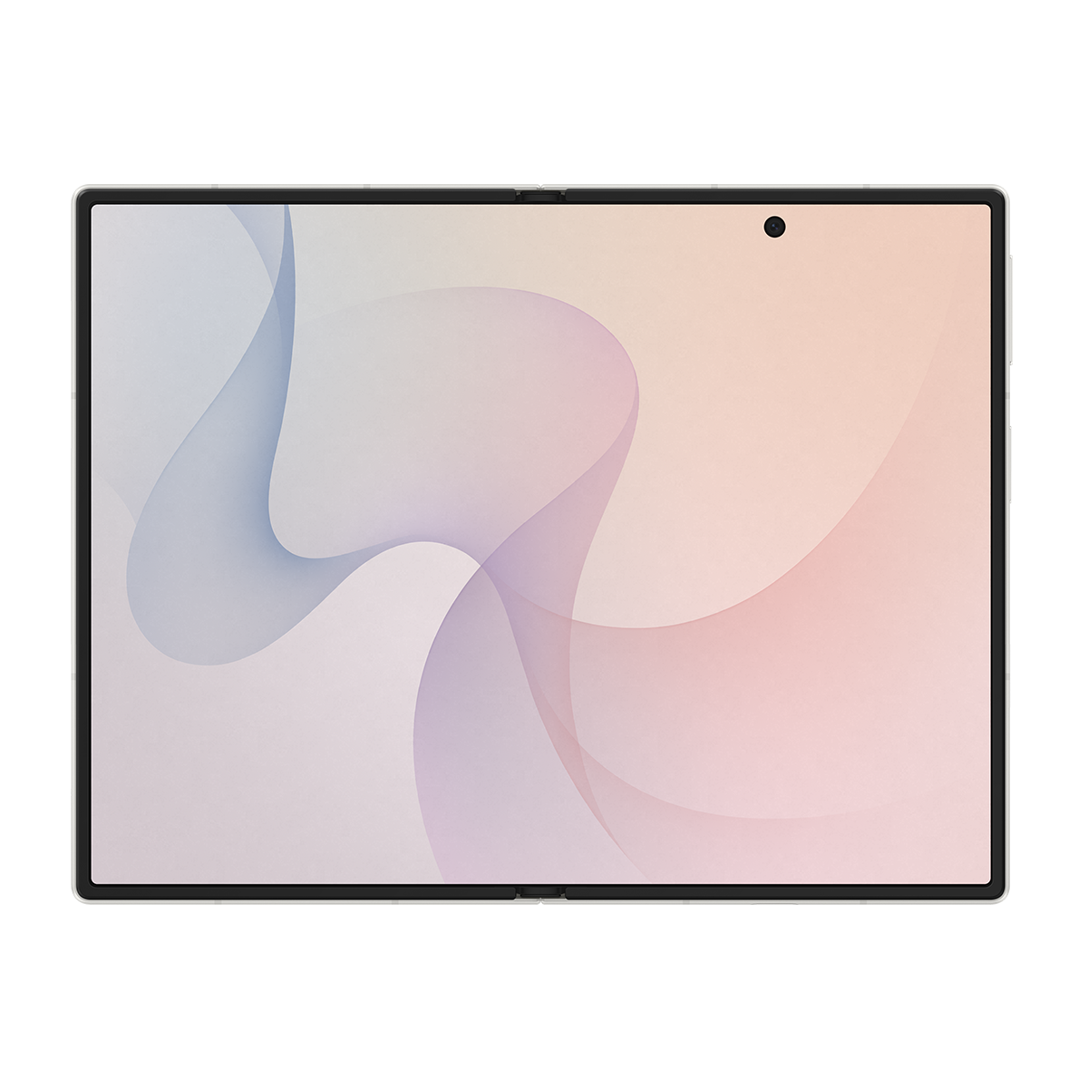 Bir tablet, pastel mavi ve pembe tonlarında soyut bir dalga deseni sergiliyor.