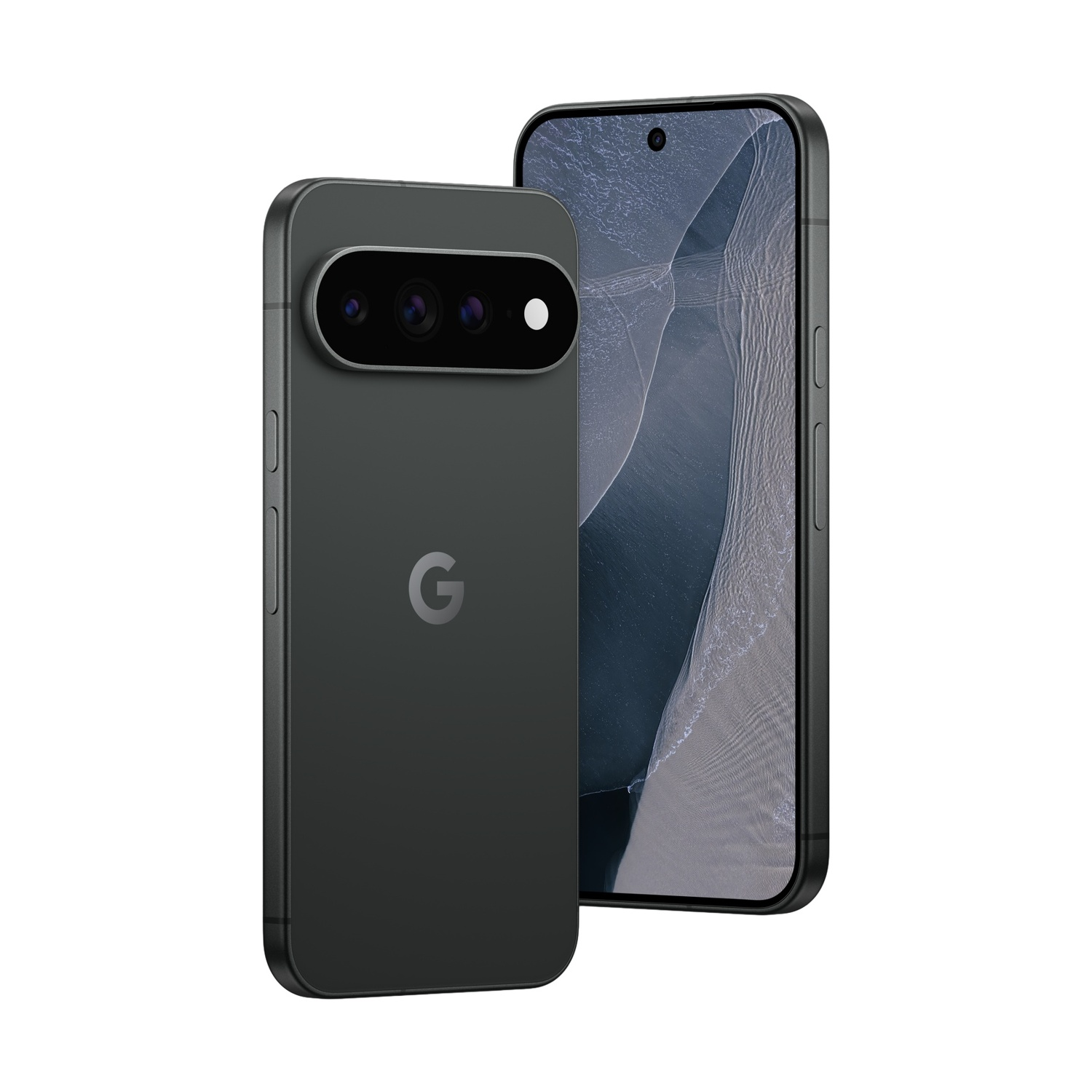 Due telefoni Google Pixel grigio scuro, uno mostra la barra della fotocamera, l'altro lo schermo.