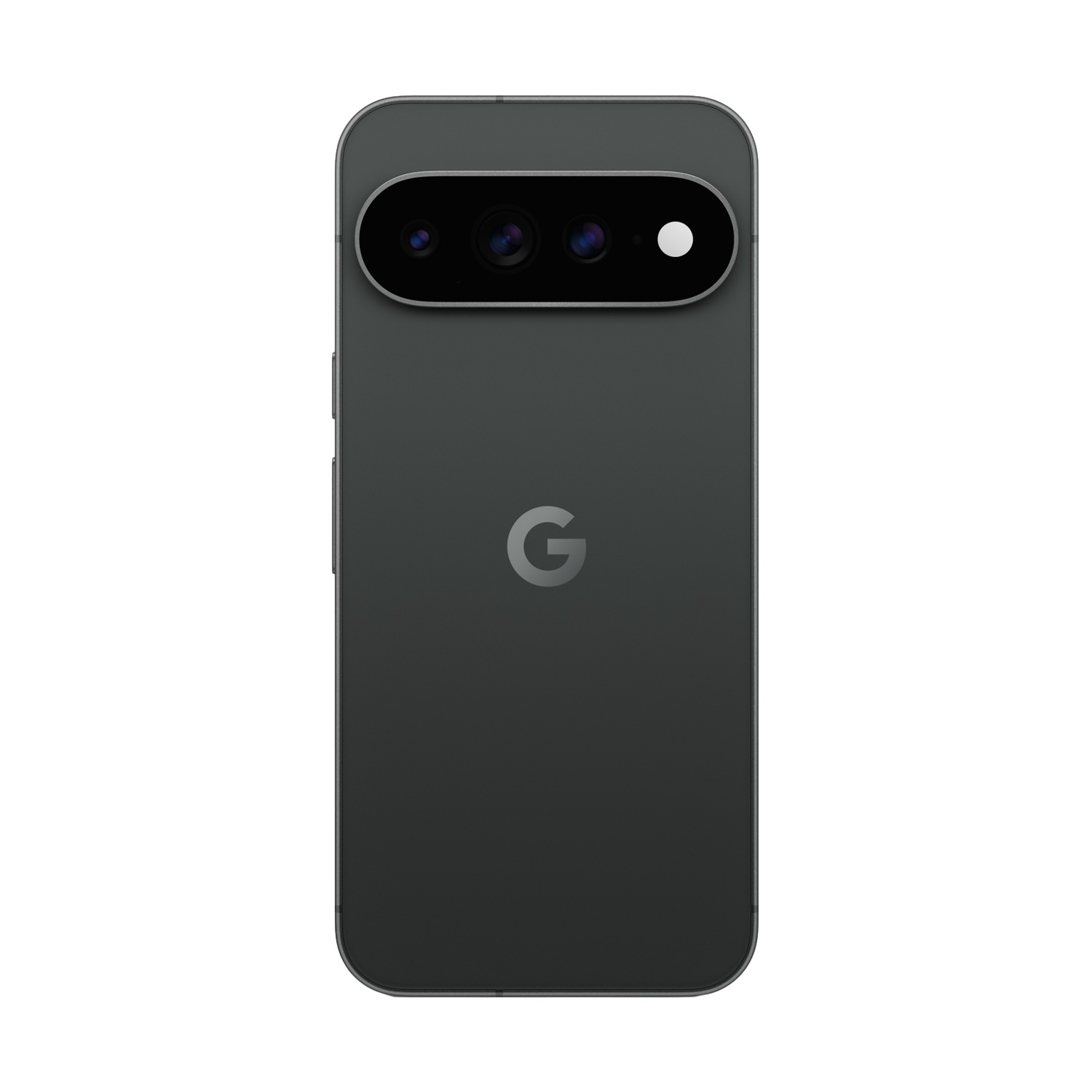 Smartphone grigio scuro con logo Google e barra fotocamera in alto.