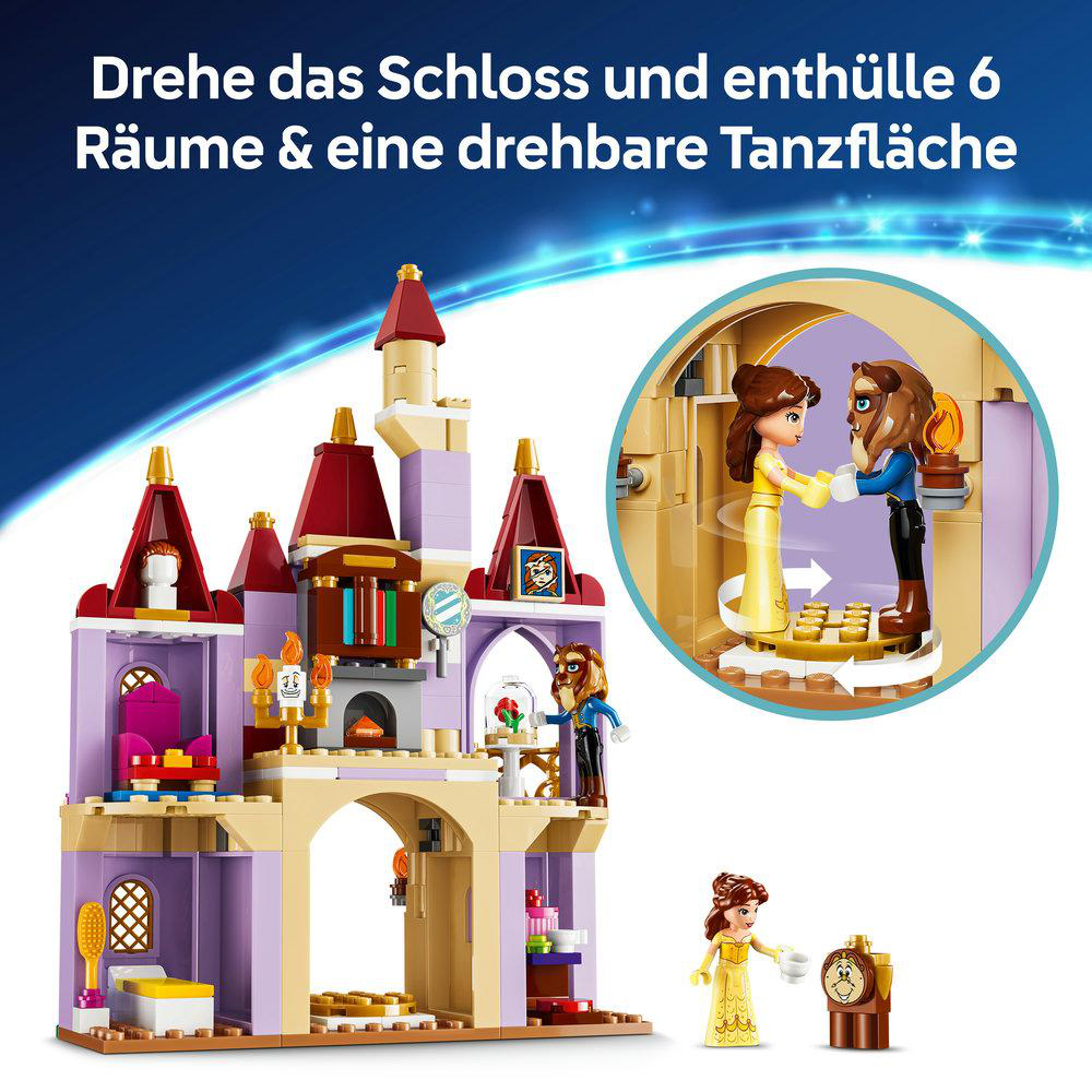 Ein Lego-Schloss mit Belle und dem Biest, die tanzen.