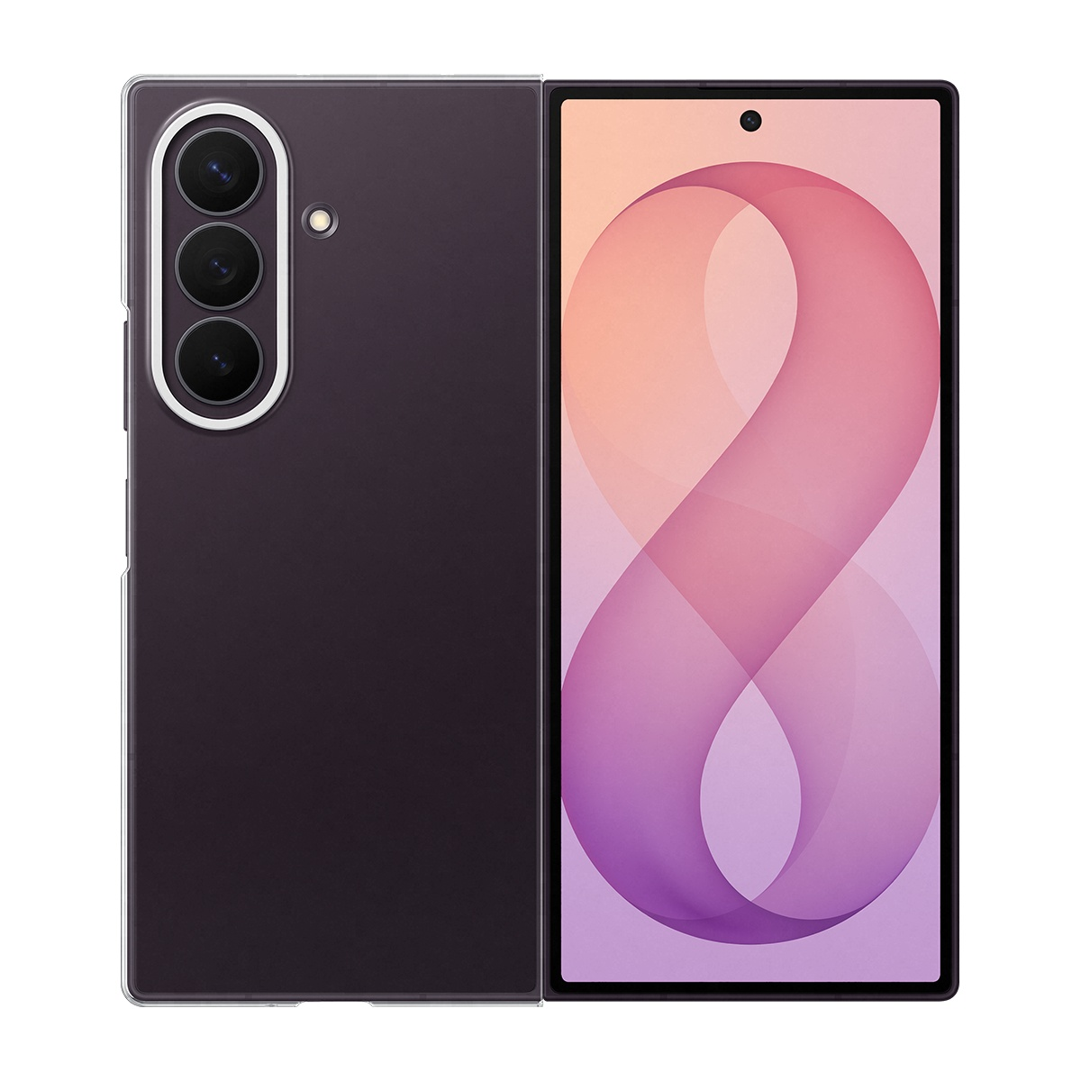 Arkada üç kamerası olan koyu renkli akıllı telefon ve parlak ekran.