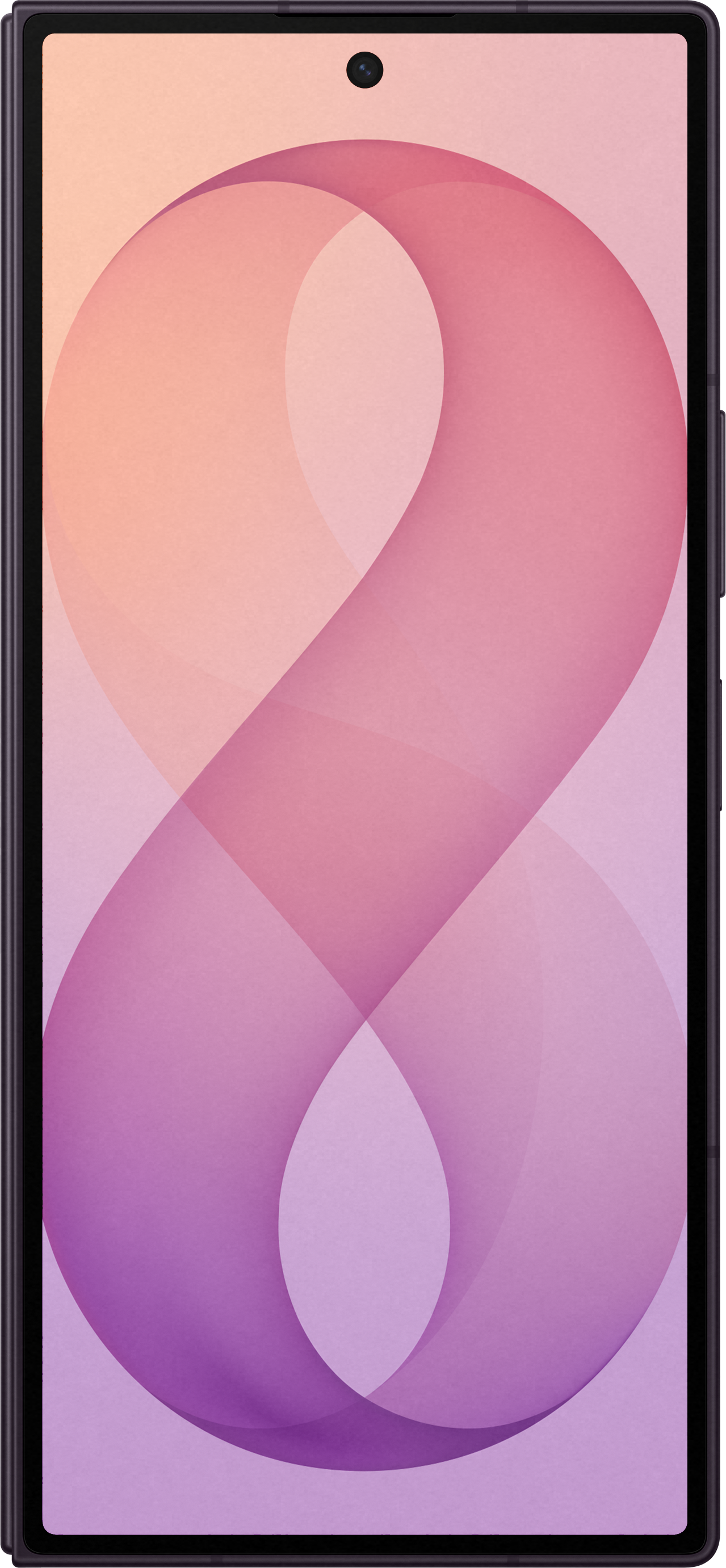 Ein Smartphone zeigt einen sanften Farbverlauf von Orange zu Lila mit einer geschwungenen Form.