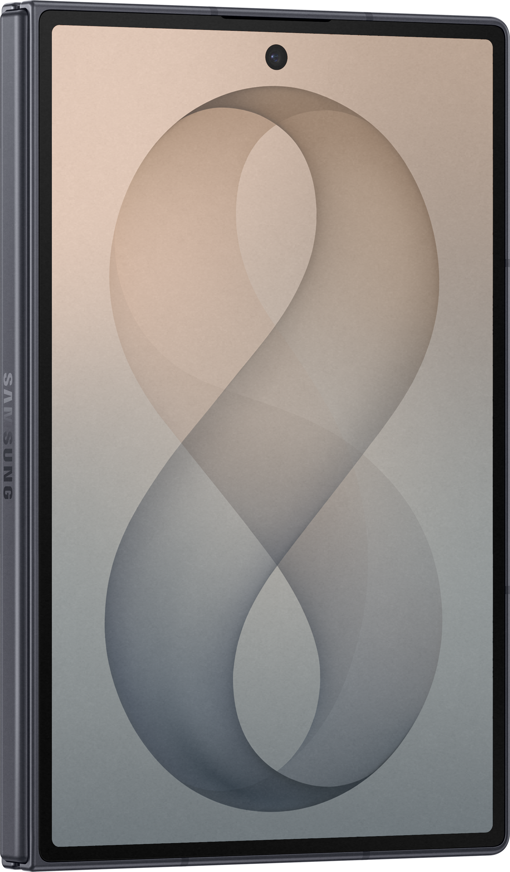 Ein dunkles Tablet mit einer abstrakten 8-Form auf dem Bildschirm.