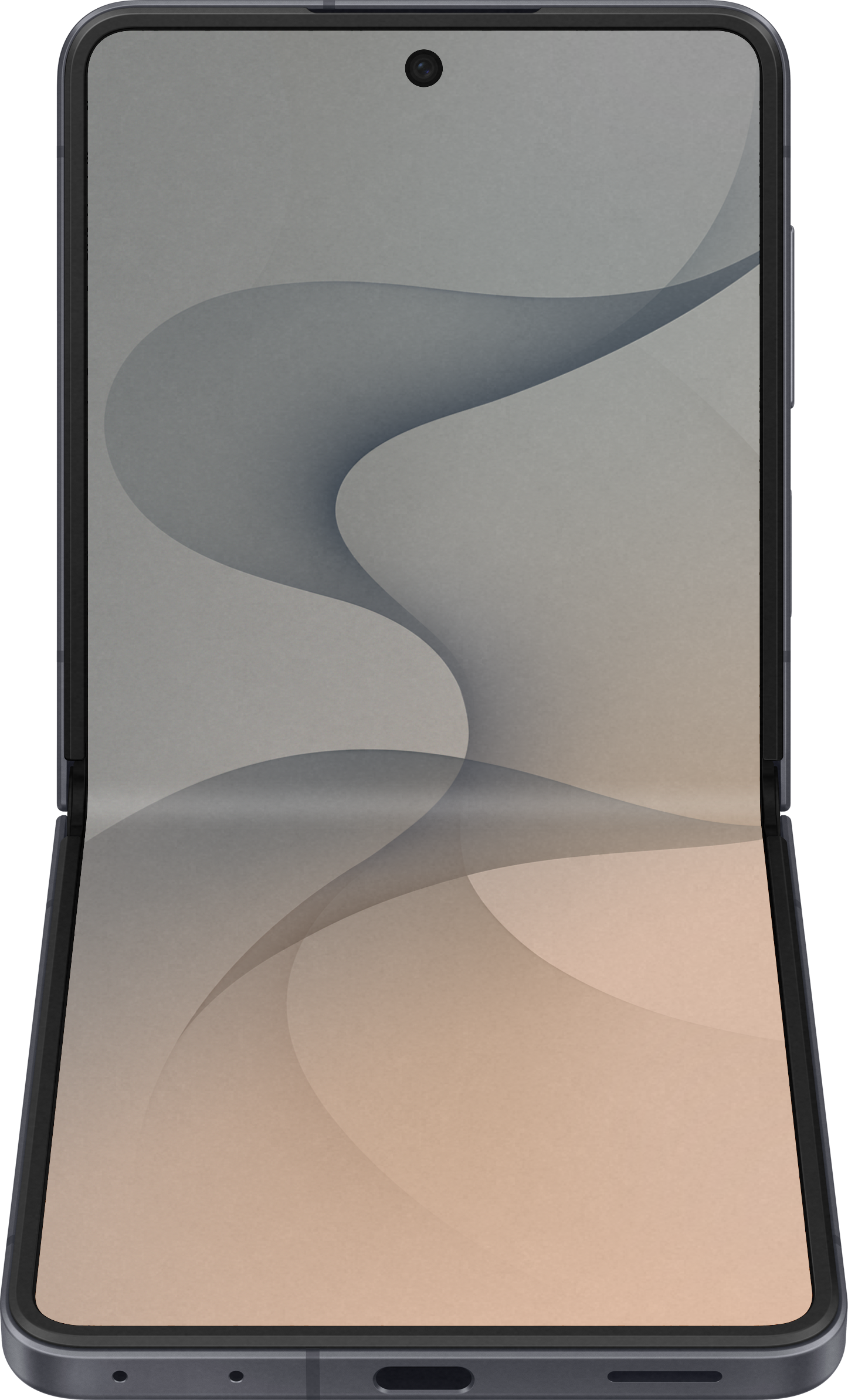 Ein aufgeklapptes Smartphone mit einem abstrakten Muster auf dem Bildschirm.