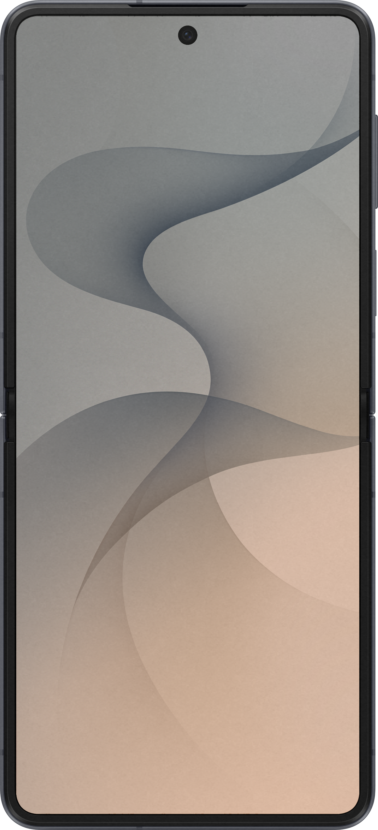 Ein Smartphone mit einem abstrakten Hintergrund aus sanften Wellen in Grau- und Beigetönen.