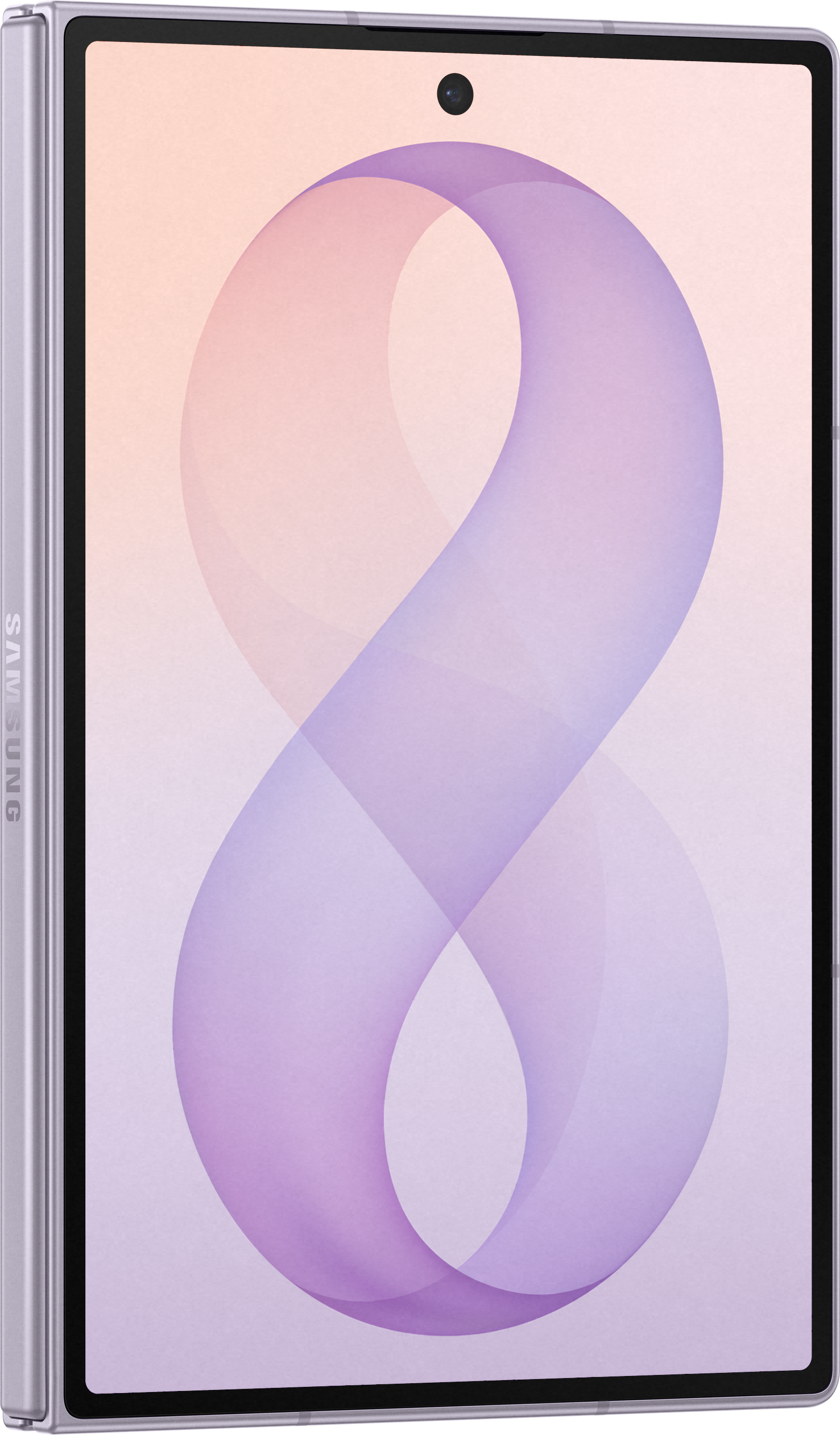 Ein geschlossenes silbernes Smartphone mit einem achtförmigen Muster auf dem Bildschirm.