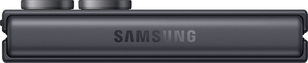 Dunkelgraues Samsung-Smartphone mit zwei Kameralinsen oben.