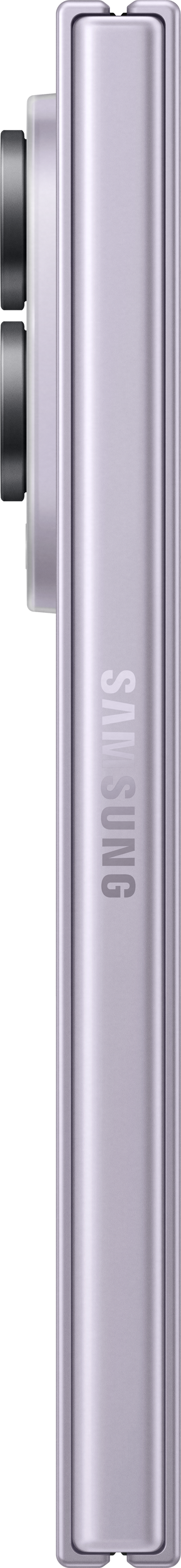 Lila Smartphone mit Samsung-Logo im Profil, Kameras auf der linken Seite.