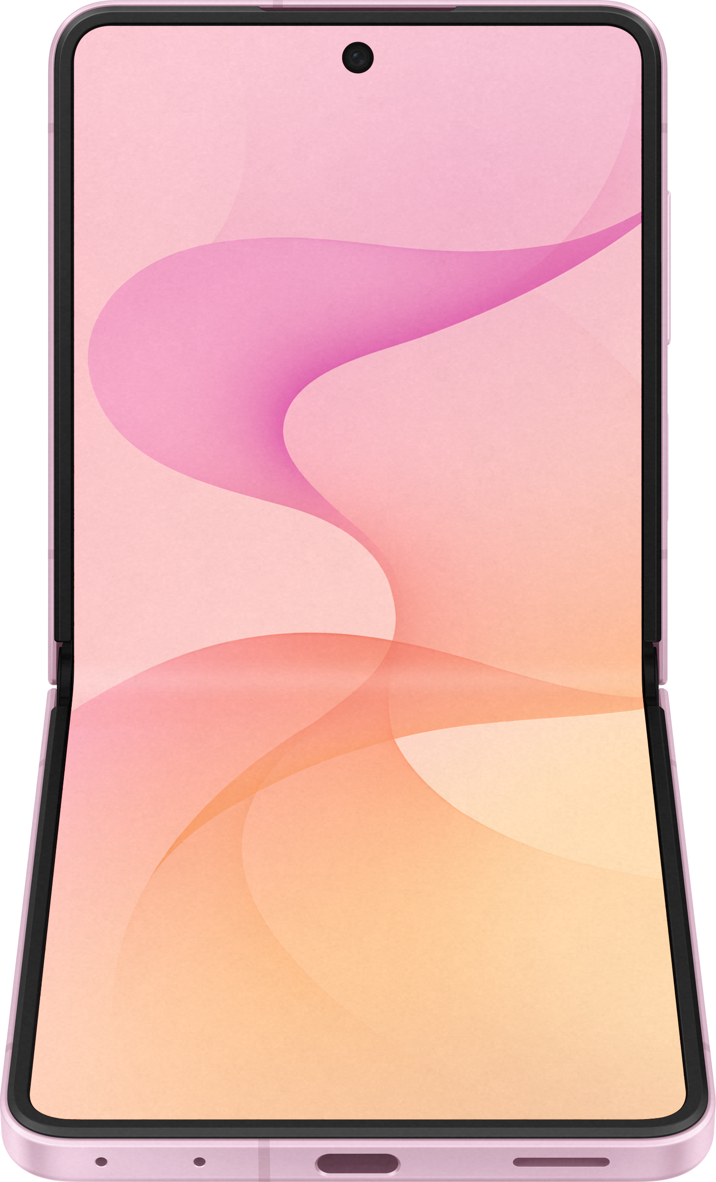 Ein rosafarbenes Klapphandy mit einem abstrakten Hintergrund in Pastelltönen.