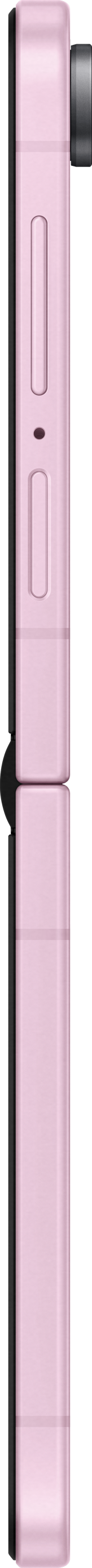 Ein geschlossenes rosa Klapphandy mit schwarzen Akzenten.