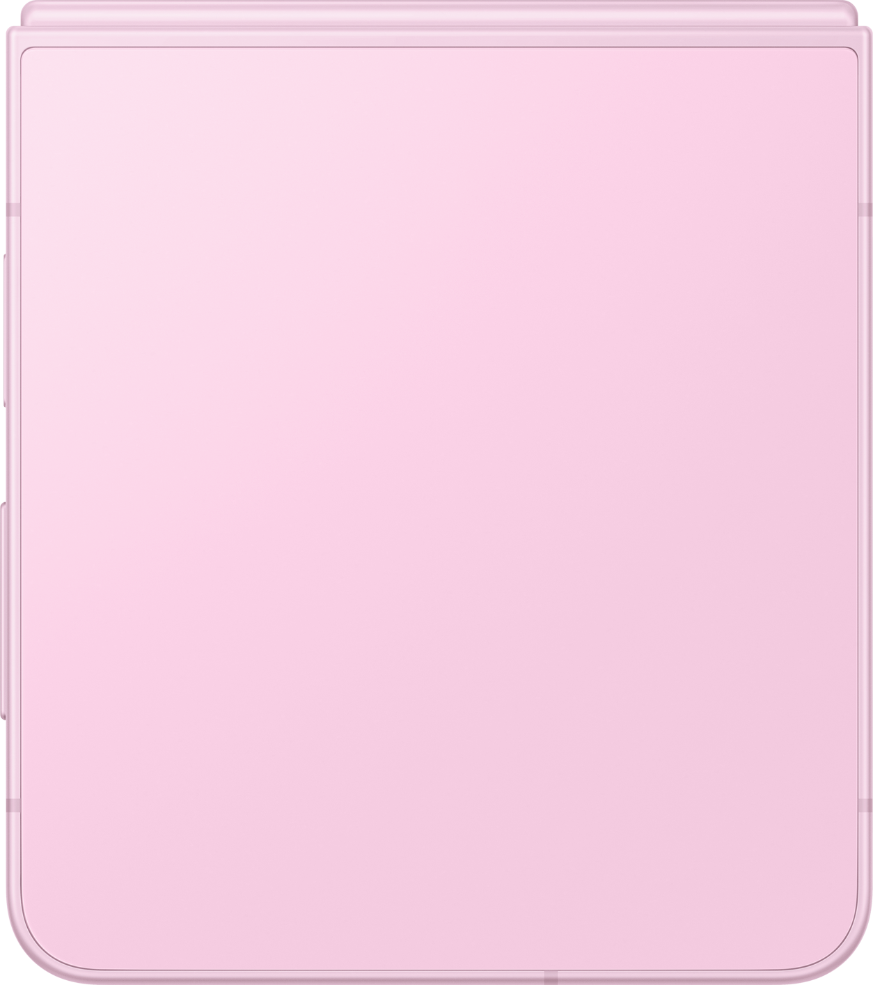 Ein zartrosa Smartphone liegt flach auf einer weißen Fläche.