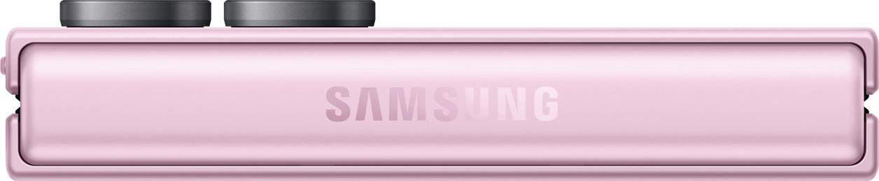 Ein rosa Samsung Klapphandy mit zwei grauen Knöpfen oben.