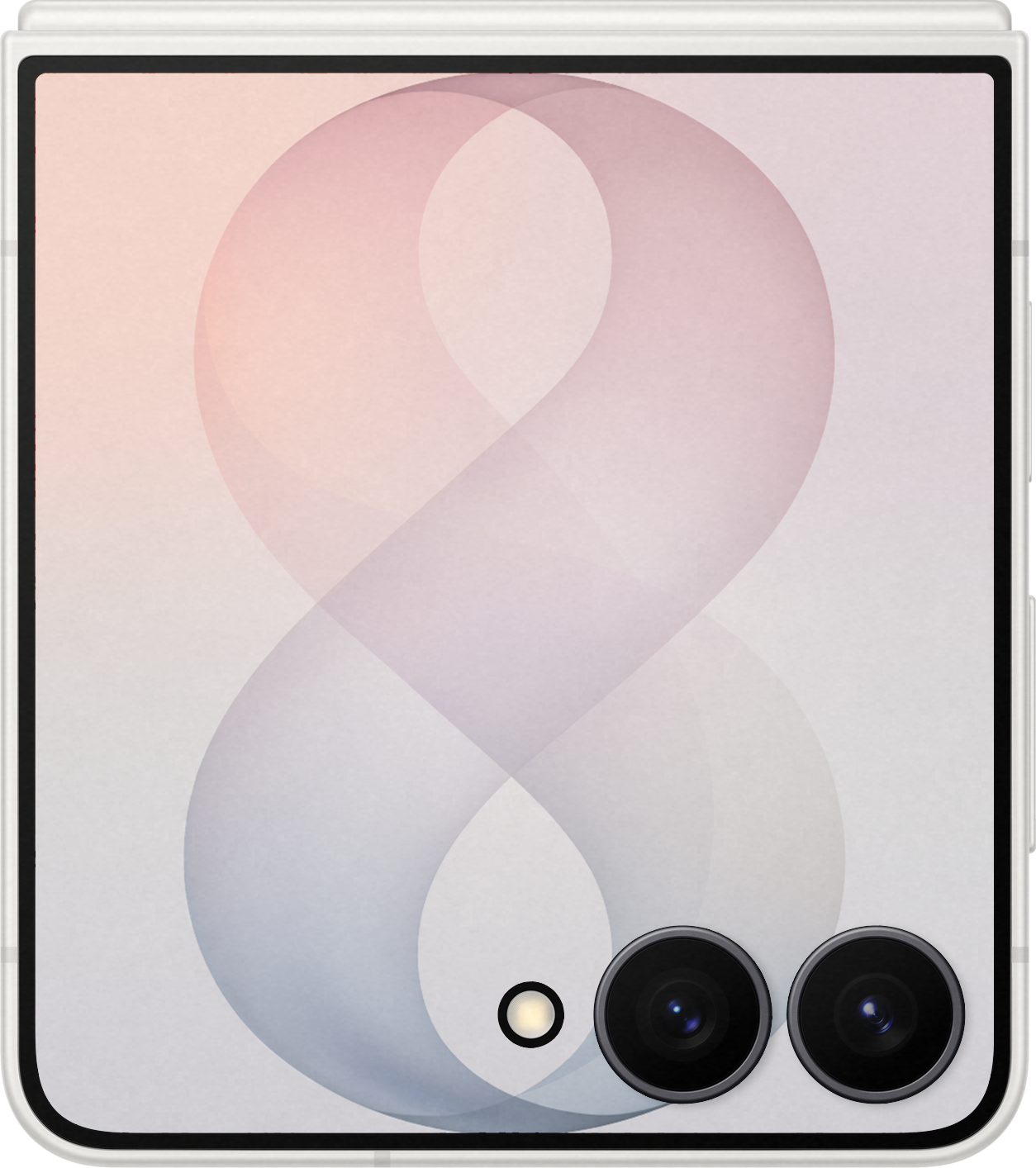 Ein Smartphone mit einem sanften, geschwungenen Muster in Pastelltönen und zwei Kameralinsen.