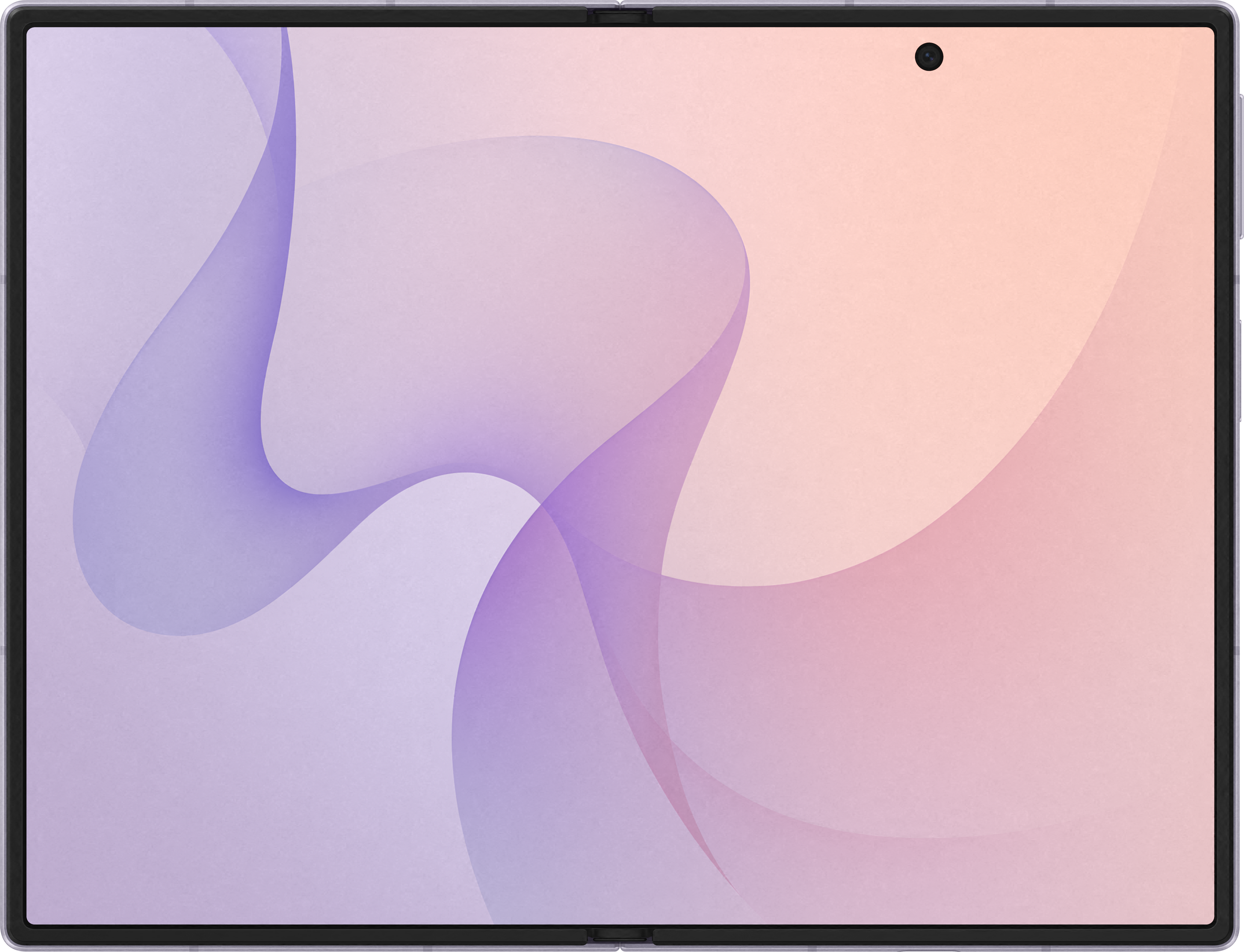 Ein Tablet mit einem Farbverlauf von Lila zu Pfirsich und Wellenmuster.