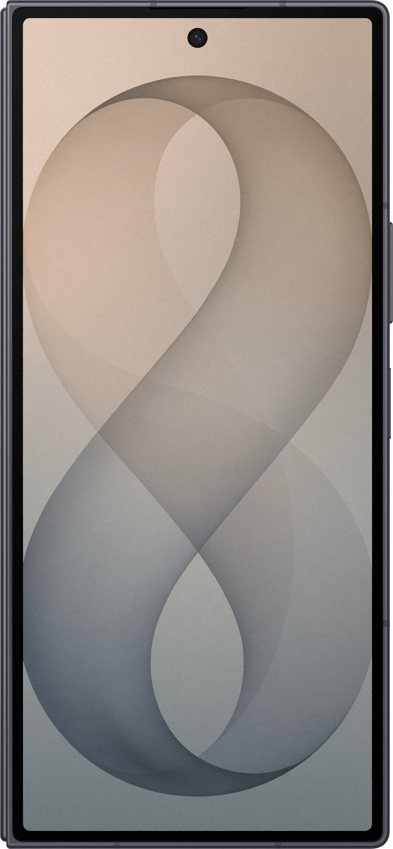 Abstrakte 8-Form aus überlappenden Farbverläufen in Grau- und Beige-Tönen auf einem Smartphone.