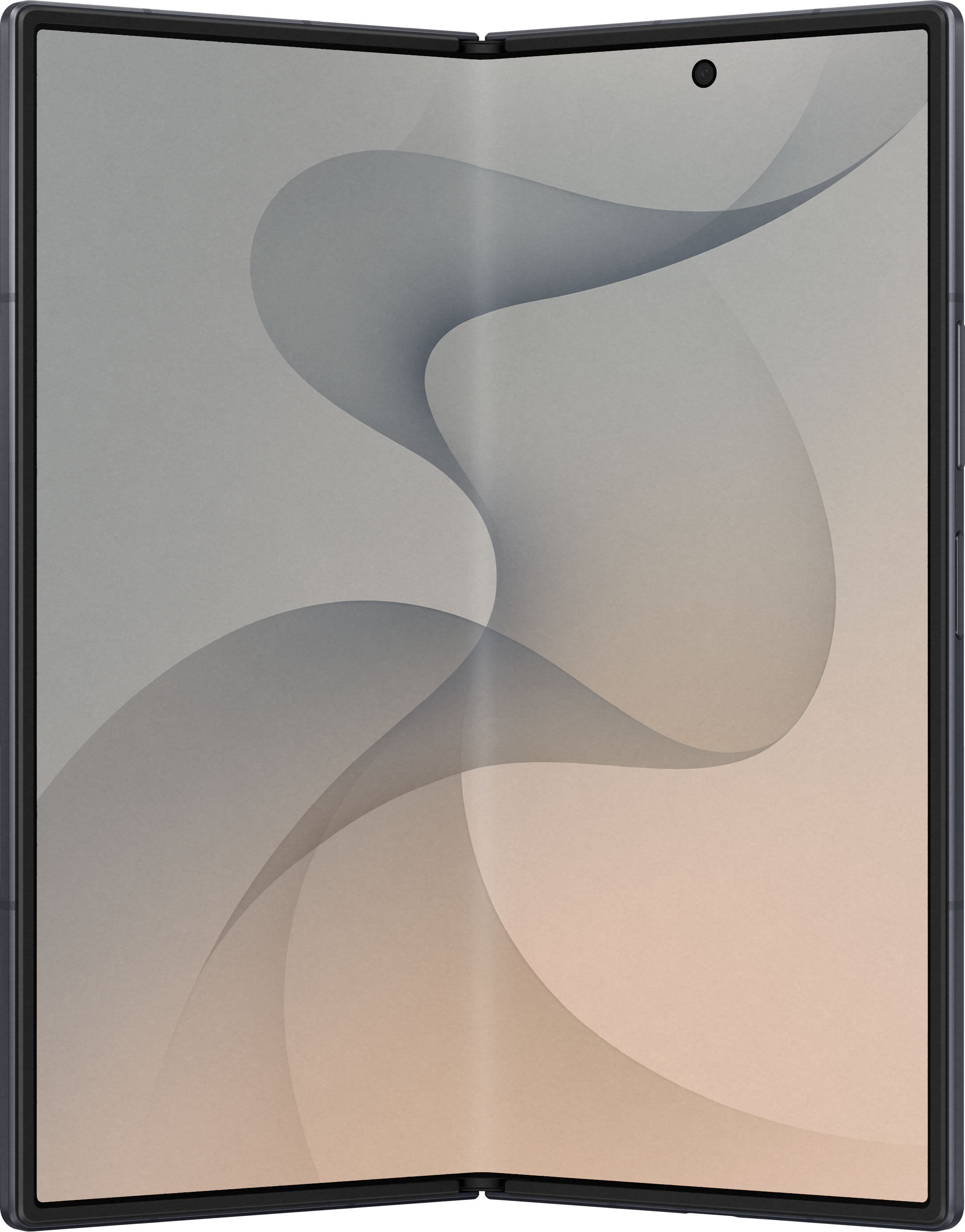 Ein aufgeschlagenes Smartphone mit einem sanften Wellenmuster auf dem Bildschirm.