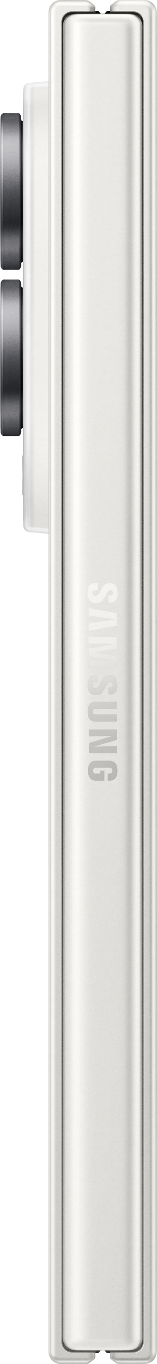 Weiße Samsung-Kamera mit zwei Objektiven, seitliche Ansicht.