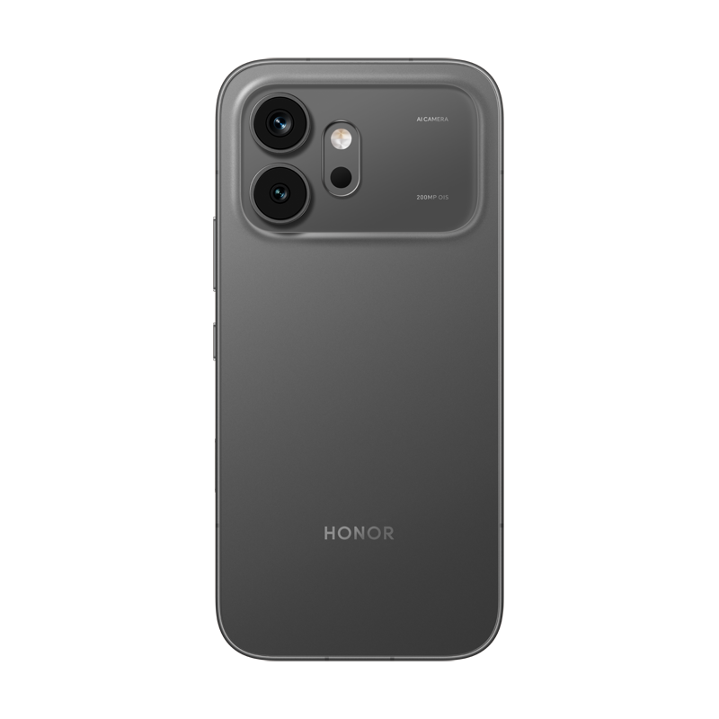 Smartphone Honor gris con doble cámara y flash. Logo Honor abajo.