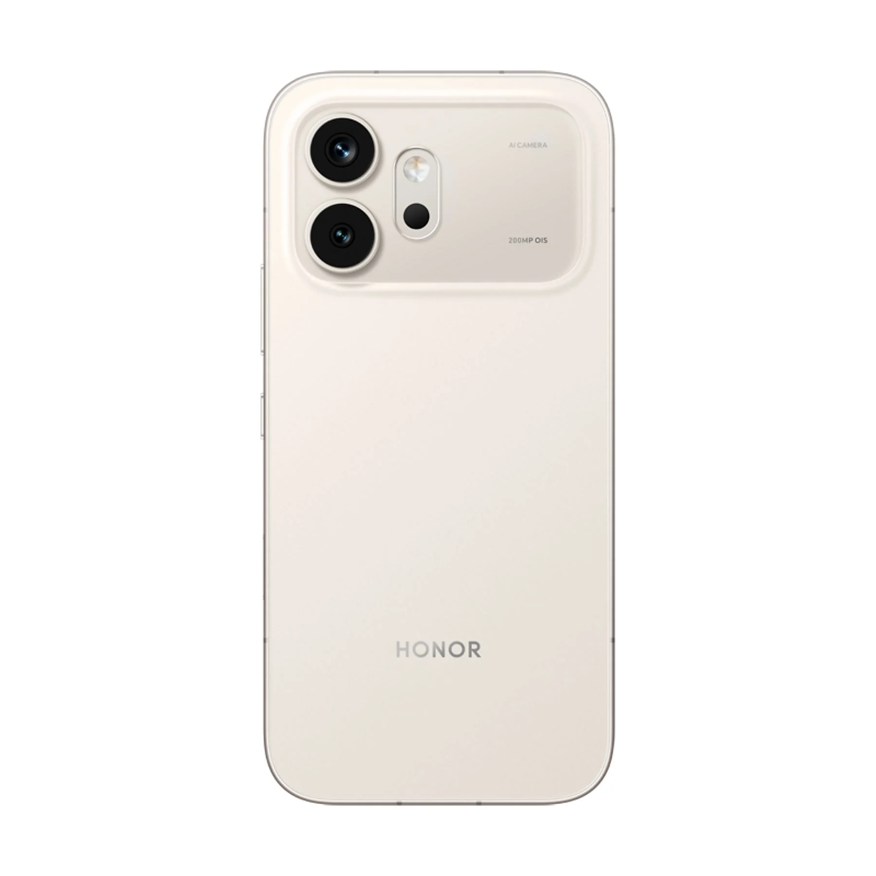 Parte trasera de un smartphone beige claro con matriz de cámara y logo HONOR.