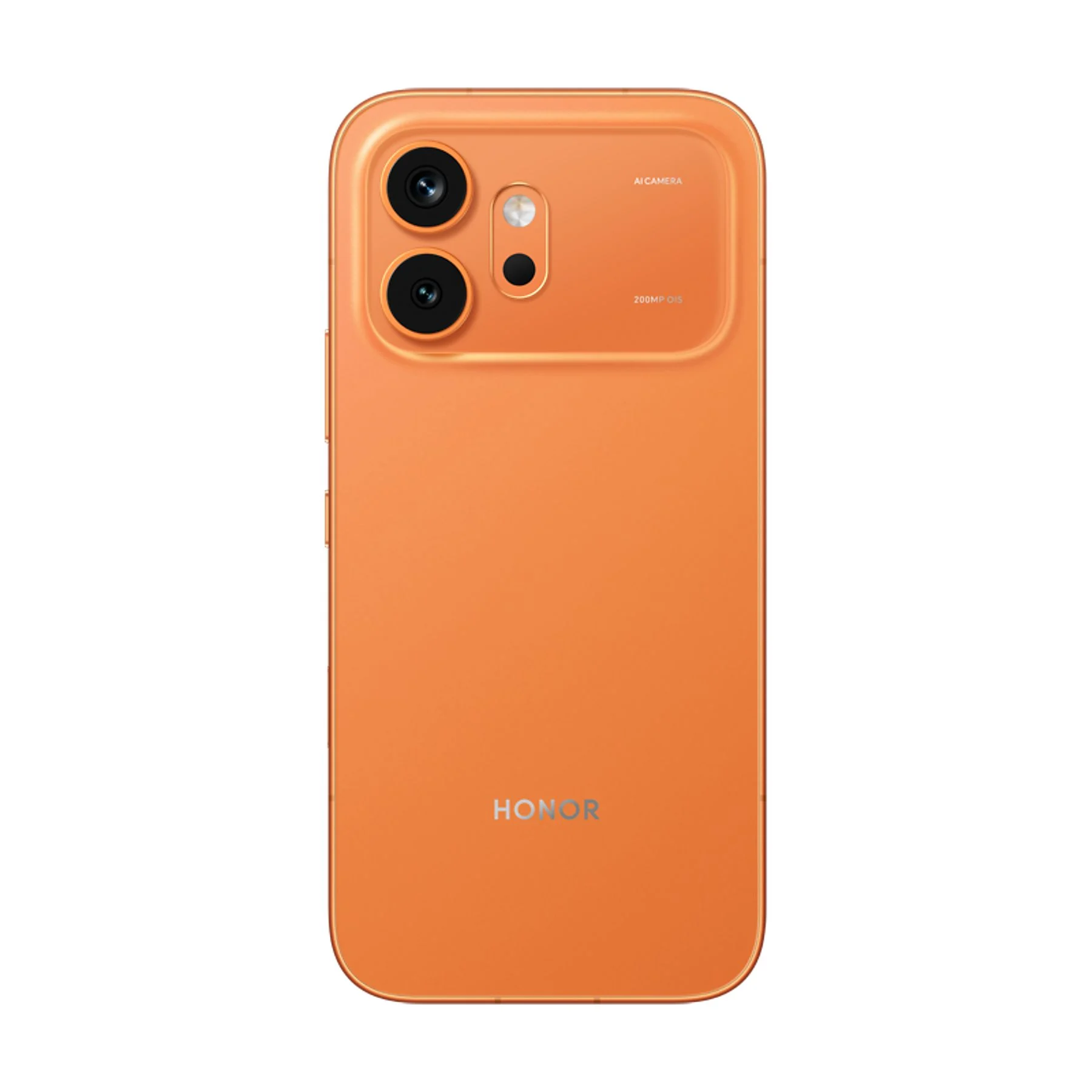 Smartphone Honor naranja con dos cámaras y flash en la parte trasera.