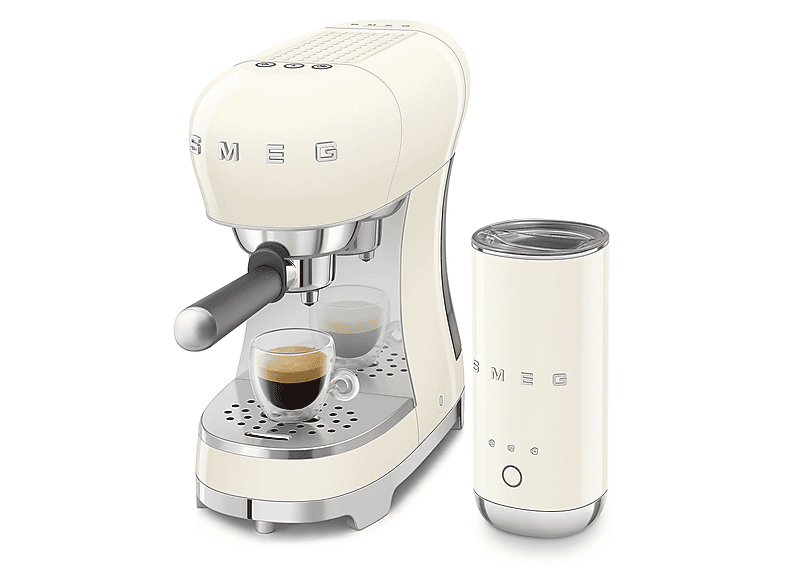 Cafetera express - Smeg ECF12CREU, 15 bar, 1350 W, 2 Tazas, Incluye Espumador de leche, Sistema calentamiento Thermoblock, Crema