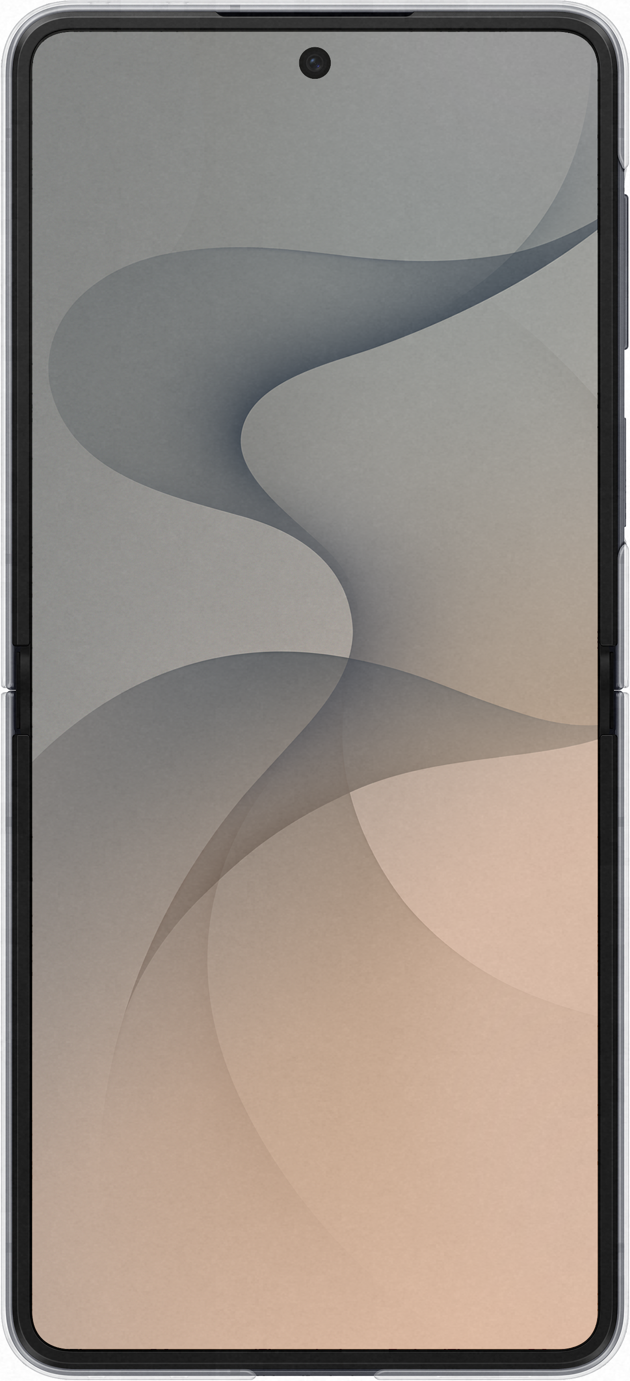 Uno smartphone con uno sfondo astratto grigio e pesca.