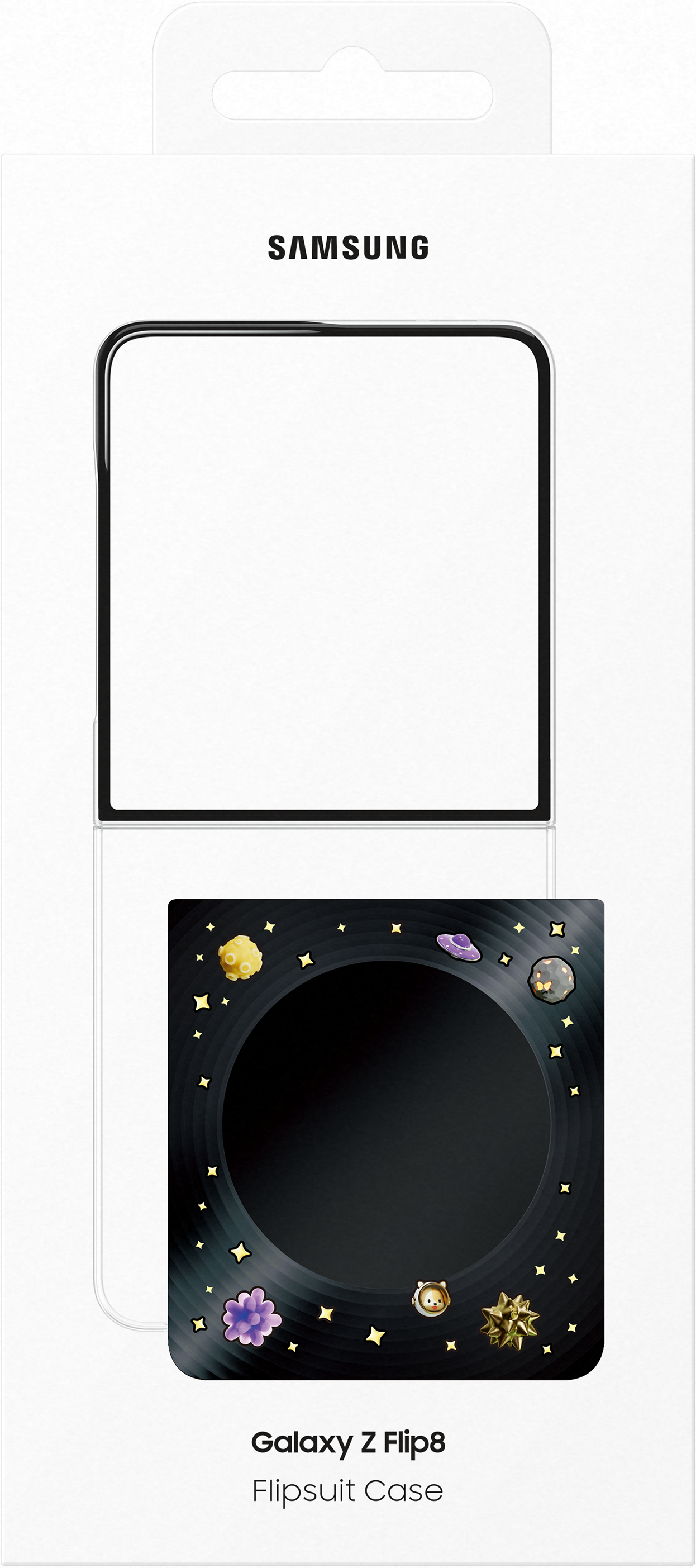 Custodia Samsung Galaxy Z Flip8 a tema spaziale, stelle e pianeti.