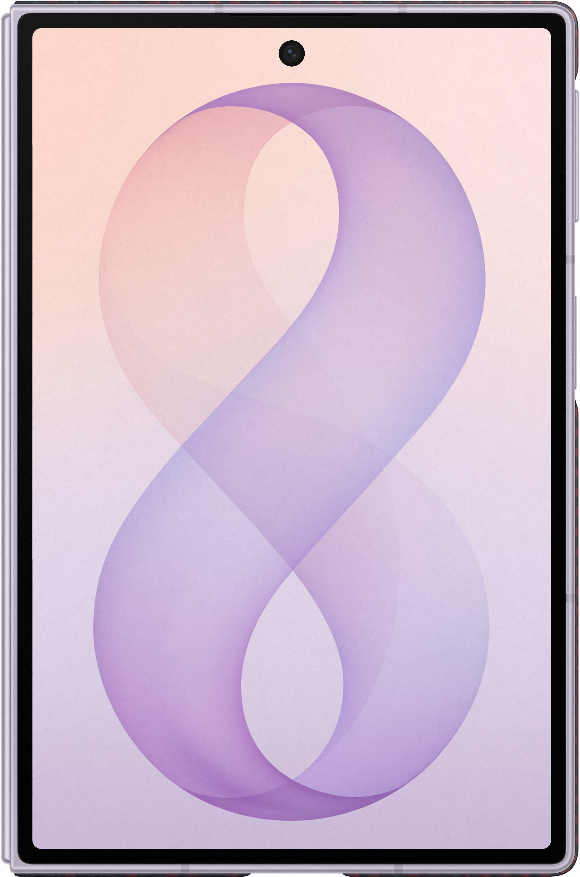Un tablet con un simbolo dell'infinito viola e rosa. Design minimalista.