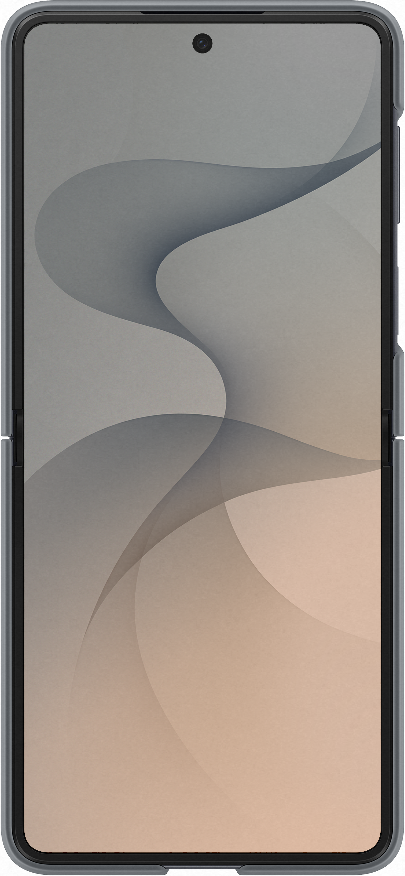 Uno smartphone chiuso con un motivo ondulato grigio sullo schermo.