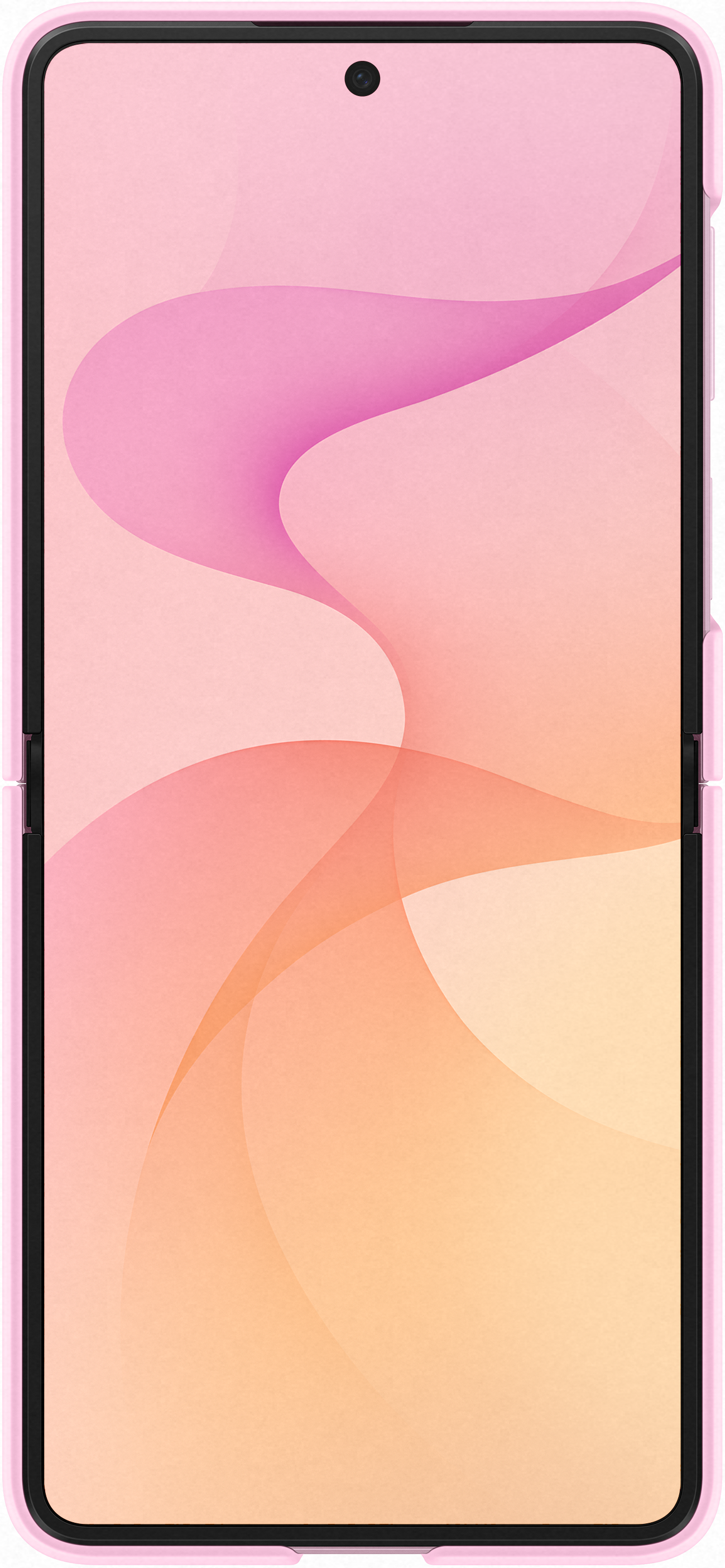 Uno smartphone rosa con un motivo astratto e ondulato sullo schermo.
