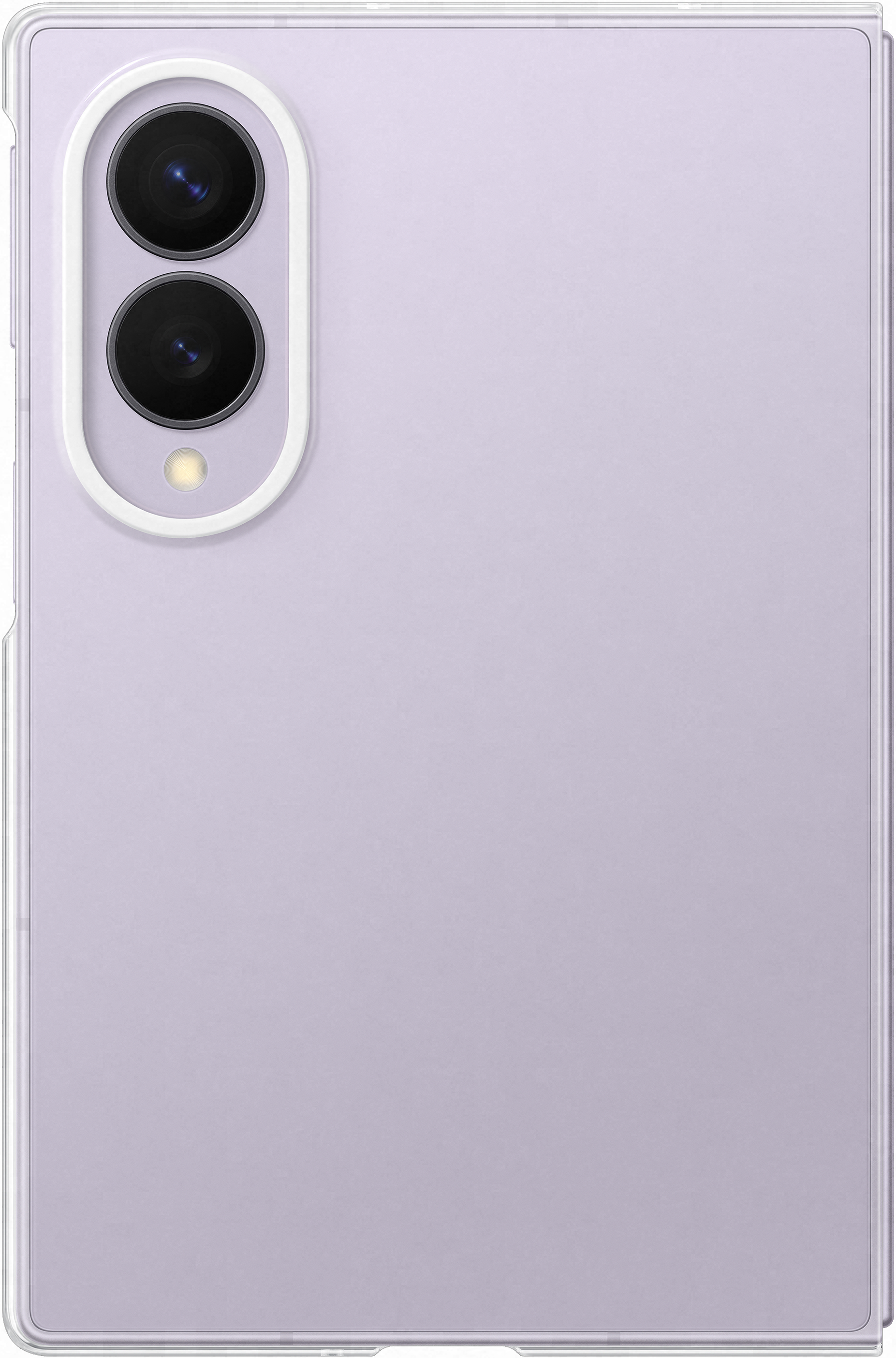 Retro di uno smartphone viola con due obiettivi e flash.