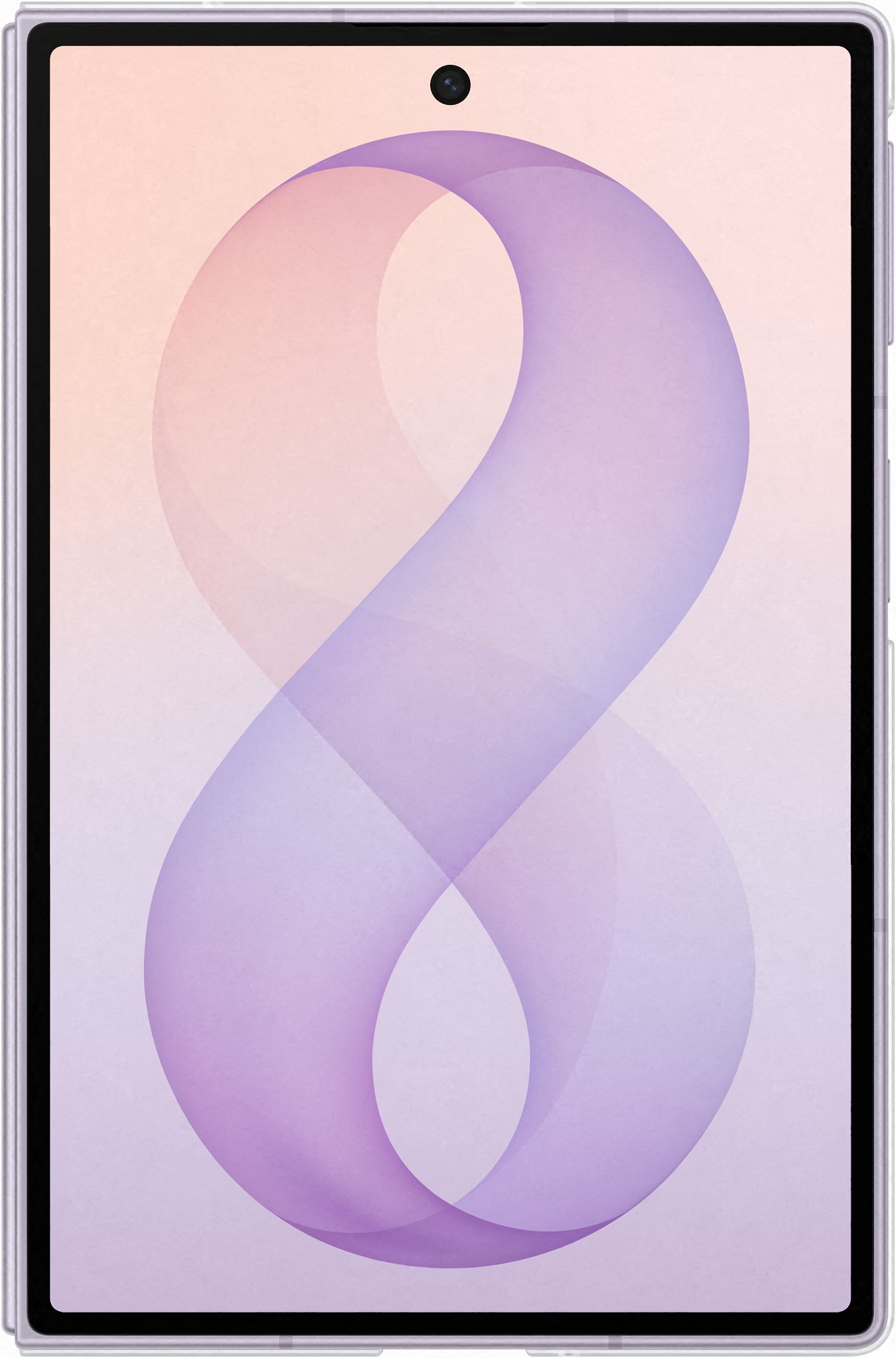 Un tablet che visualizza un simbolo dell'infinito viola e rosa sullo schermo.