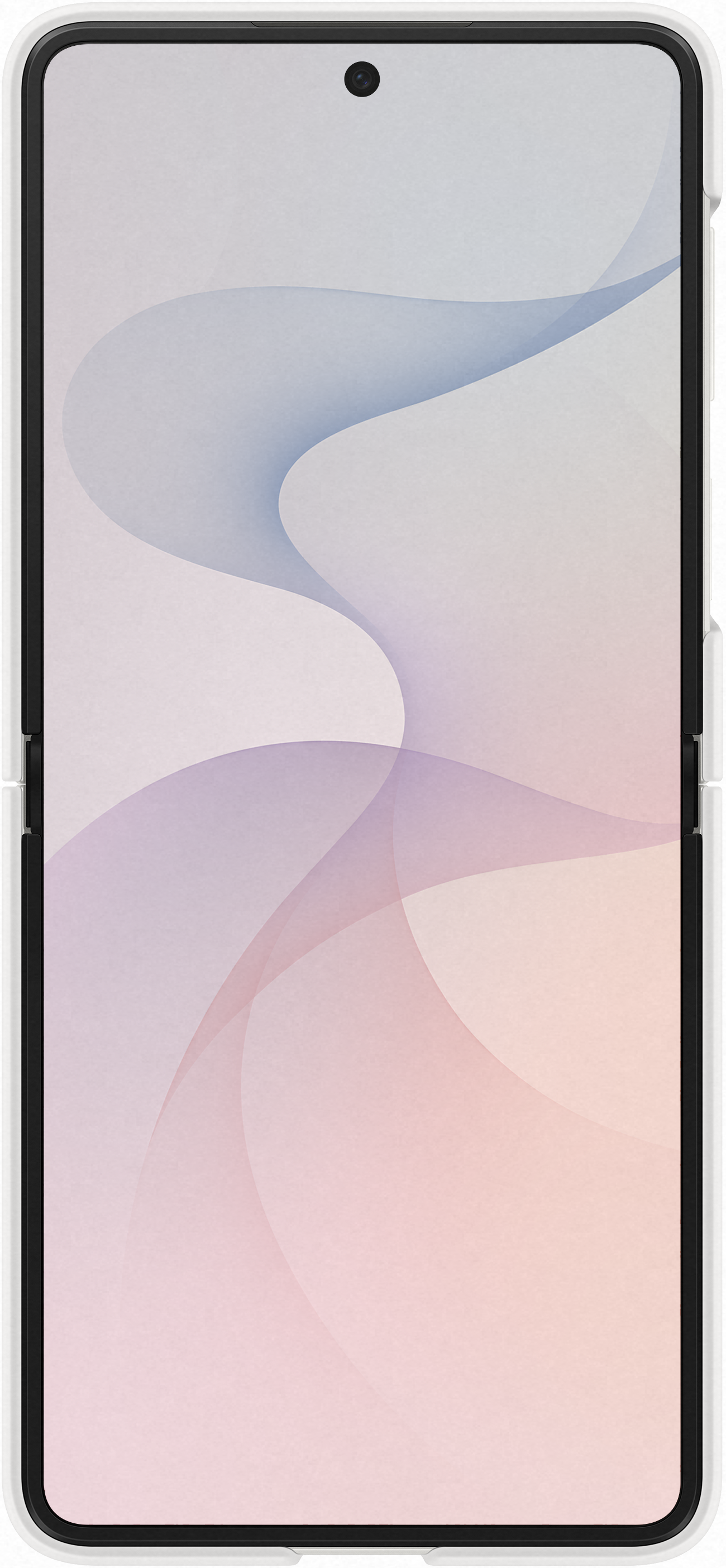 Uno smartphone che visualizza un delicato motivo a onde nei toni del blu e del rosa sullo schermo.
