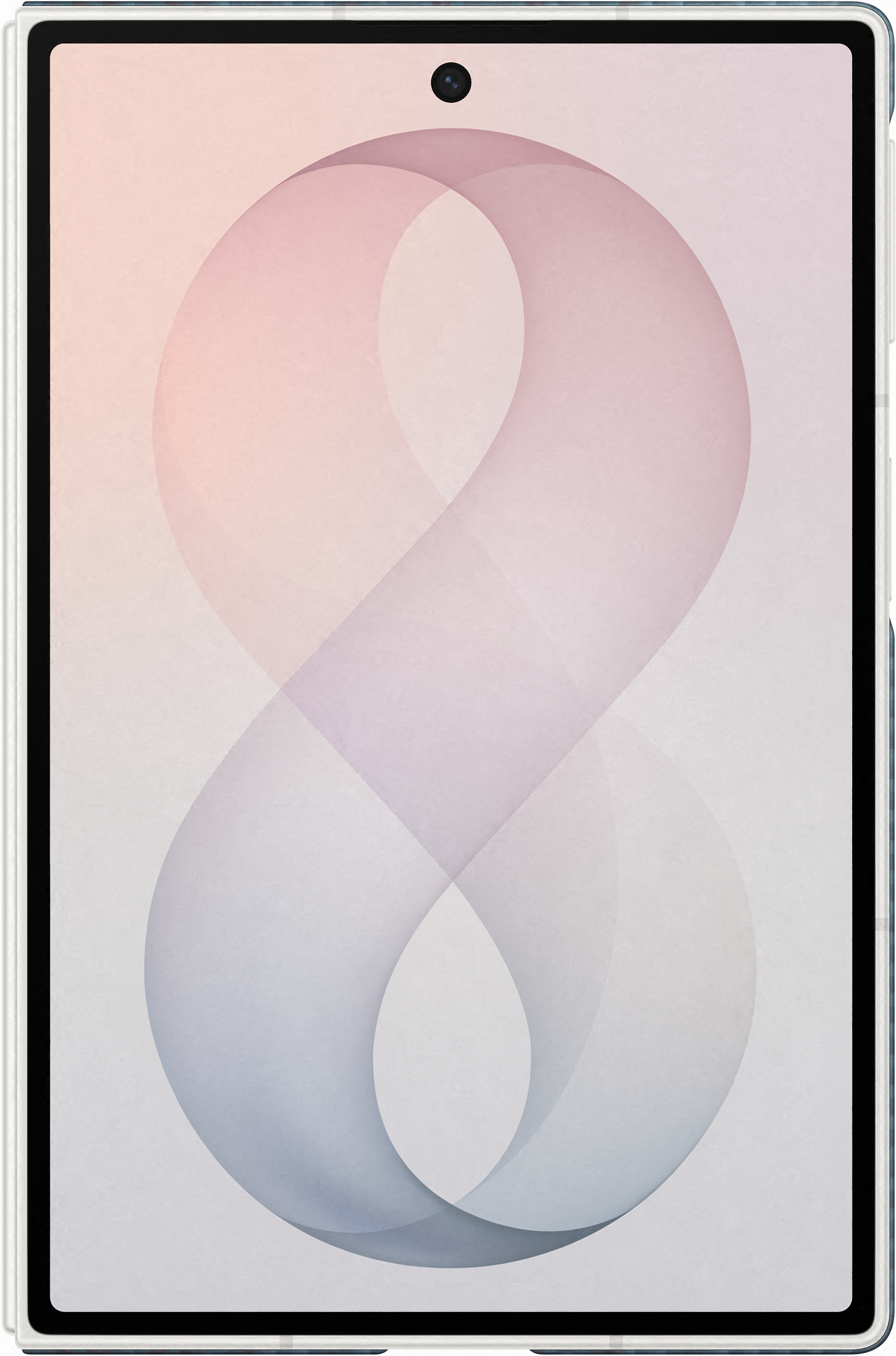 Un tablet mostra una grafica a forma di infinito in colori pastello. Una fotocamera in alto.